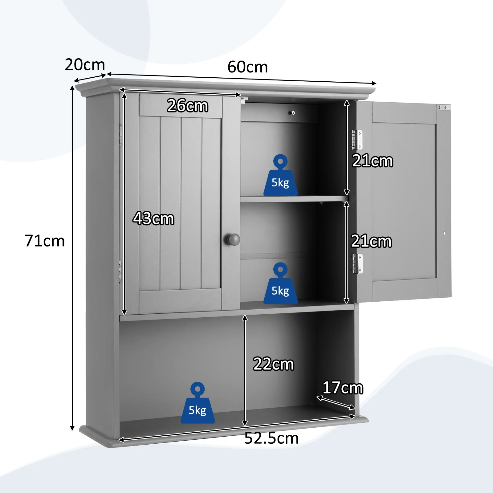 Wall Mount Bathroom Storage Cabinet, Gray - Image 5