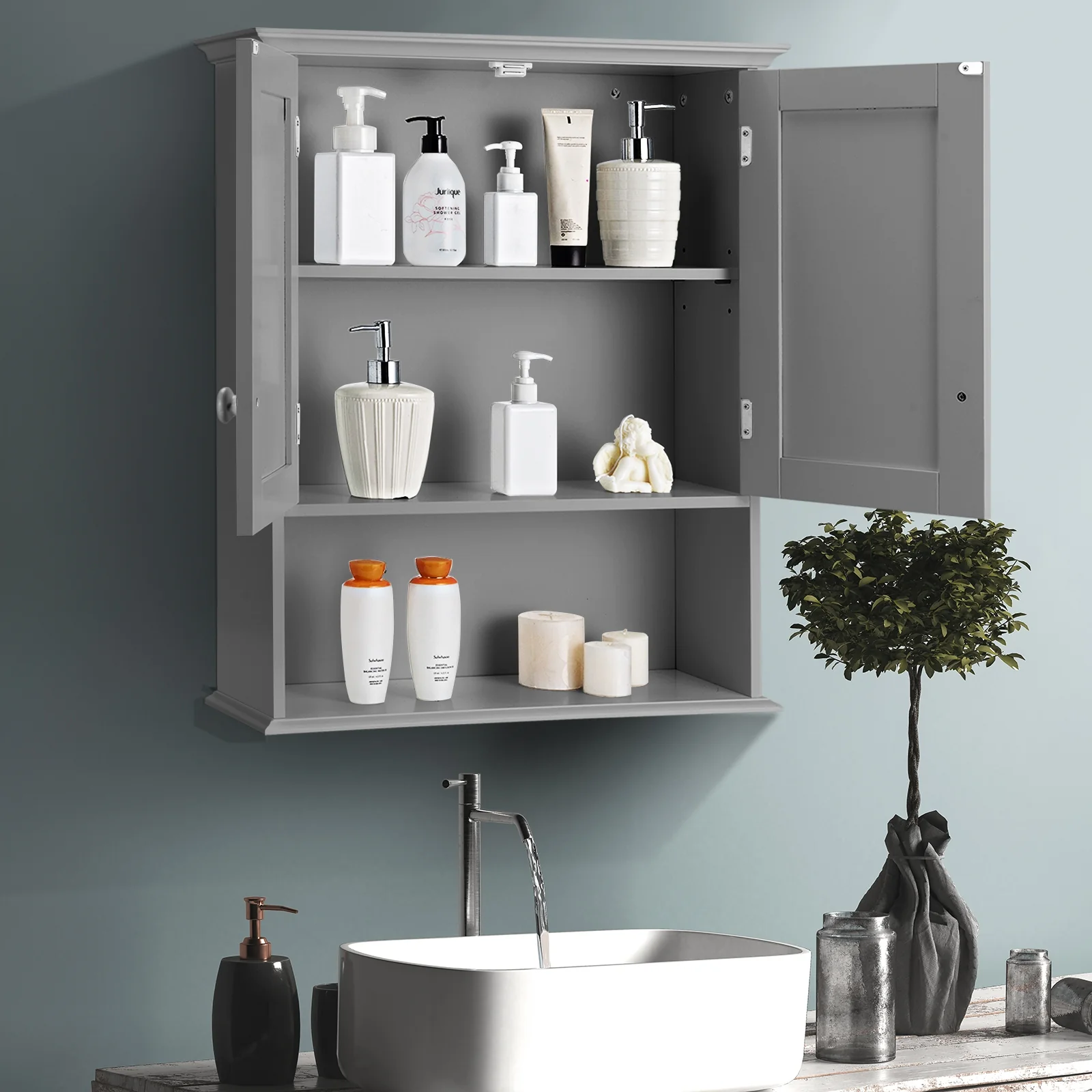 Wall Mount Bathroom Storage Cabinet, Gray - Image 8