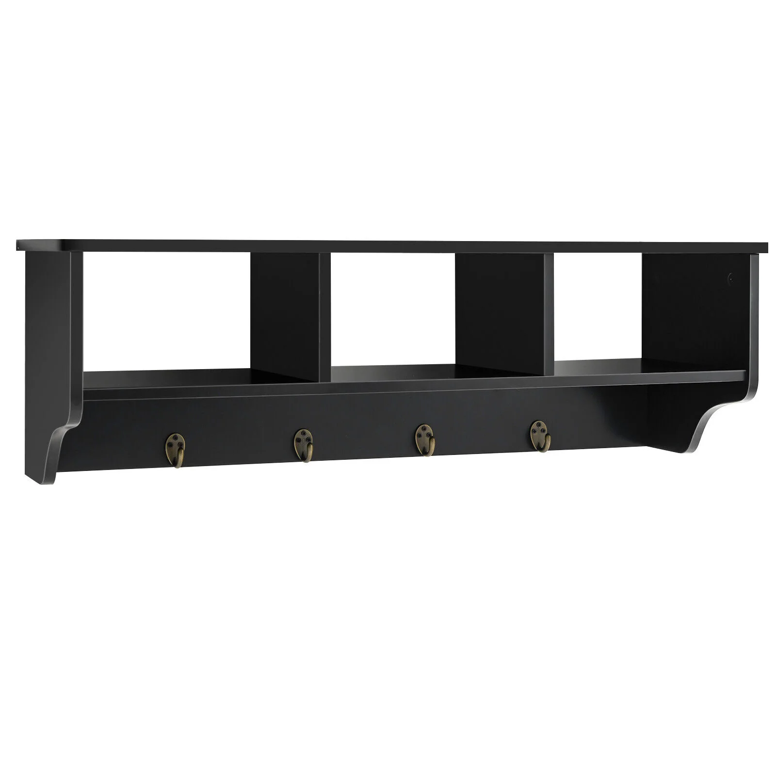 Wall Mount Cubby Organizer Hooks Entryway Storage Shelf, Black