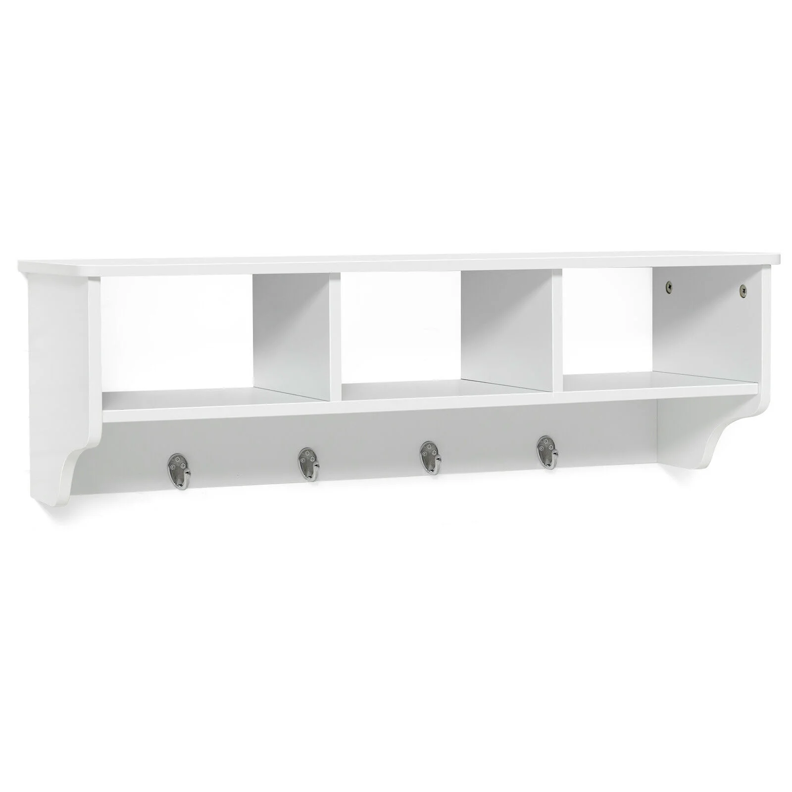 Wall Mount Cubby Organizer Hooks Entryway Storage Shelf, White - Image 4