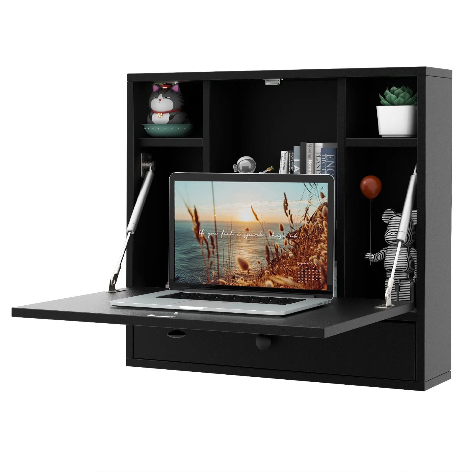 Wall Mount Floating Desk, Foldable Laptop Workstation, Black