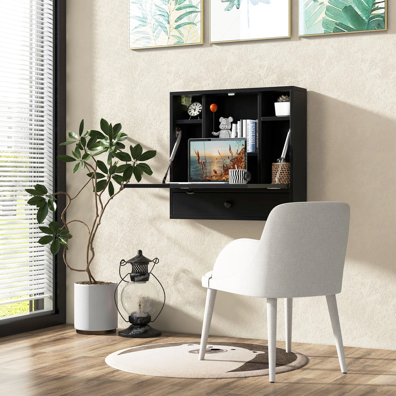 Wall Mount Floating Desk, Foldable Laptop Workstation, Black - Image 3