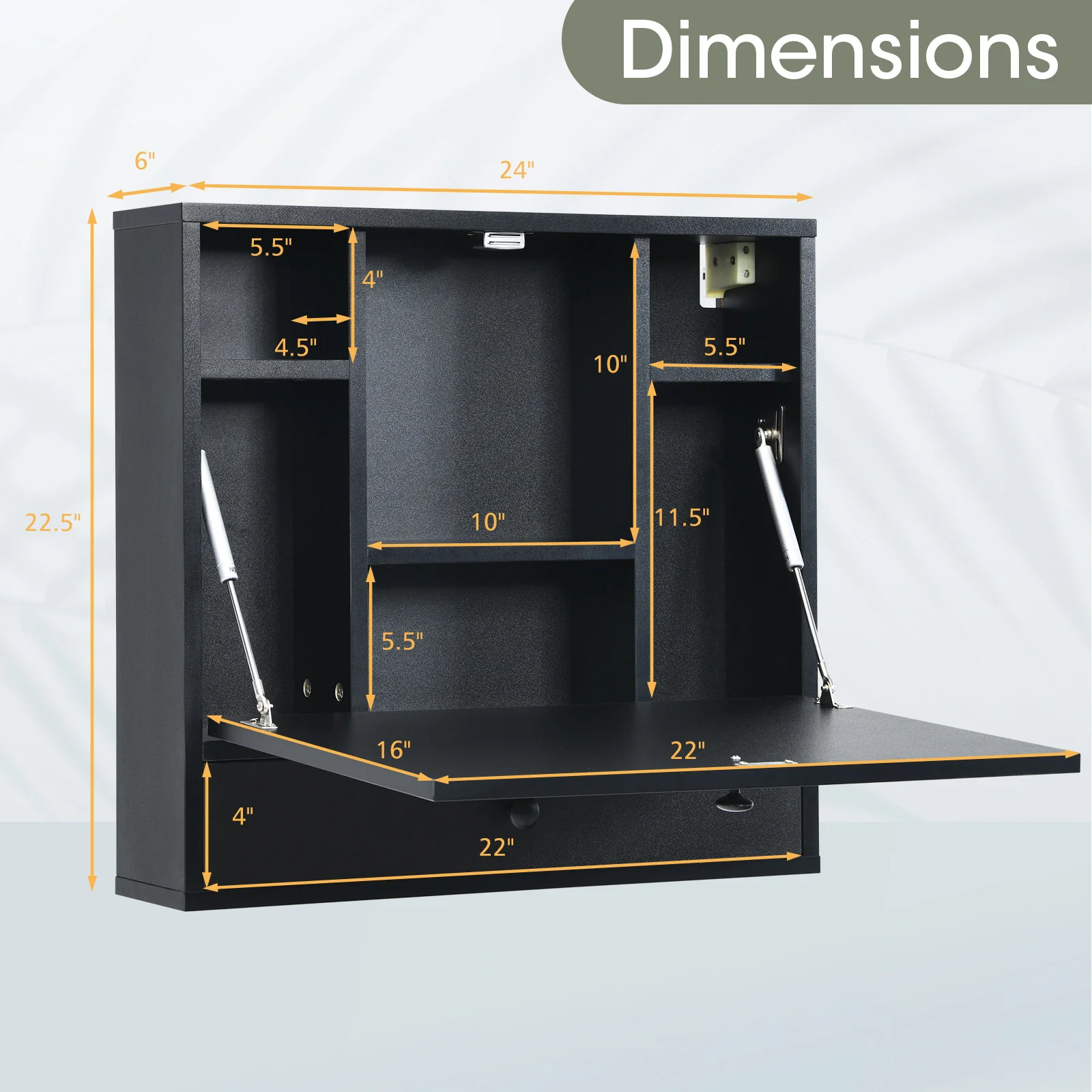 Wall Mount Floating Desk, Foldable Laptop Workstation, Black - Image 6
