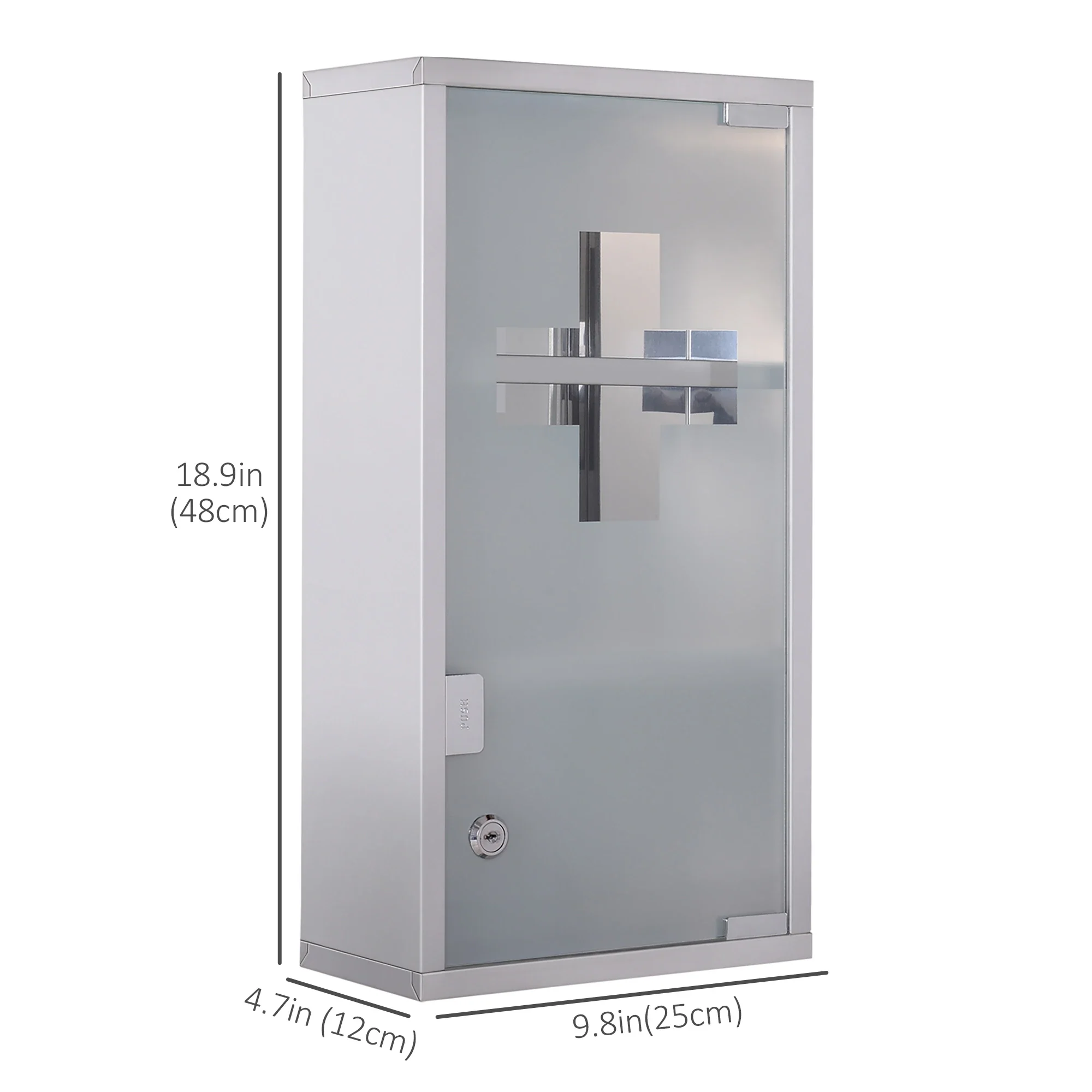 Wall Mount Medicine Cabinet, 2 Shelves, Steel Frame, Glass Door, Lockable, Stainless - Image 3