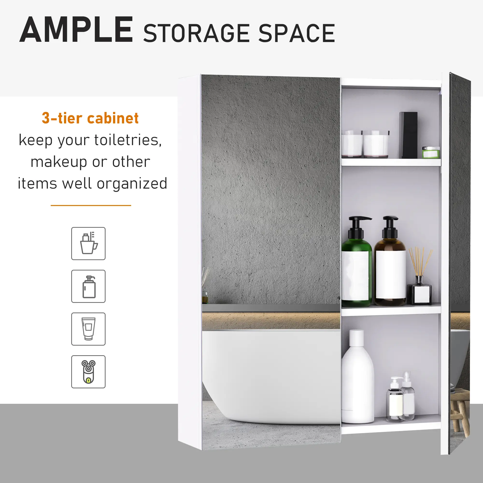 Wall Mount Medicine Cabinet with Mirror, Adjustable Shelf, Double Door, Soft Closing, 23.5" x 29.5", Light Lilac - Image 5