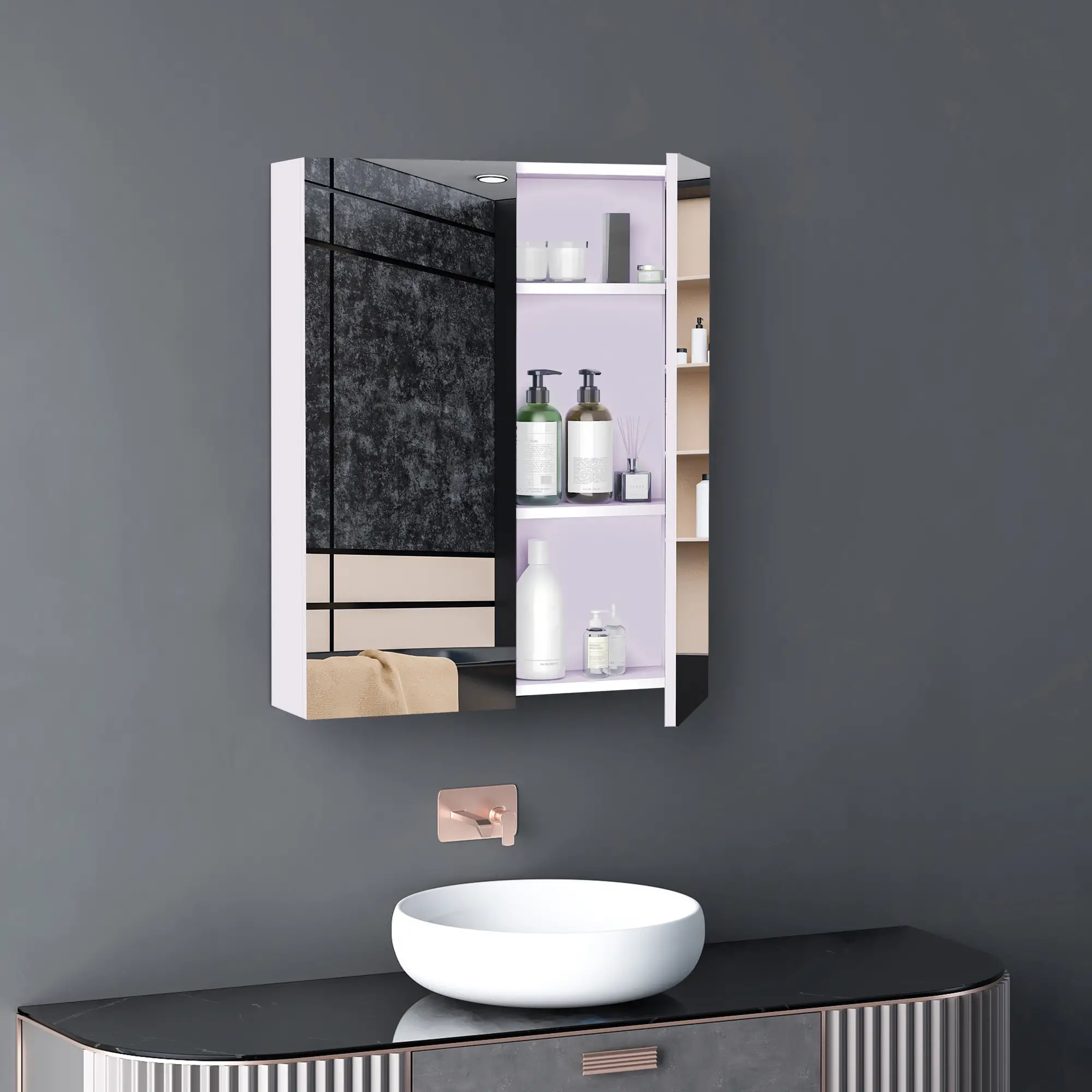 Wall Mount Medicine Cabinet with Mirror, Adjustable Shelf, Double Door, Soft Closing, 23.5" x 29.5", Light Lilac - Image 8