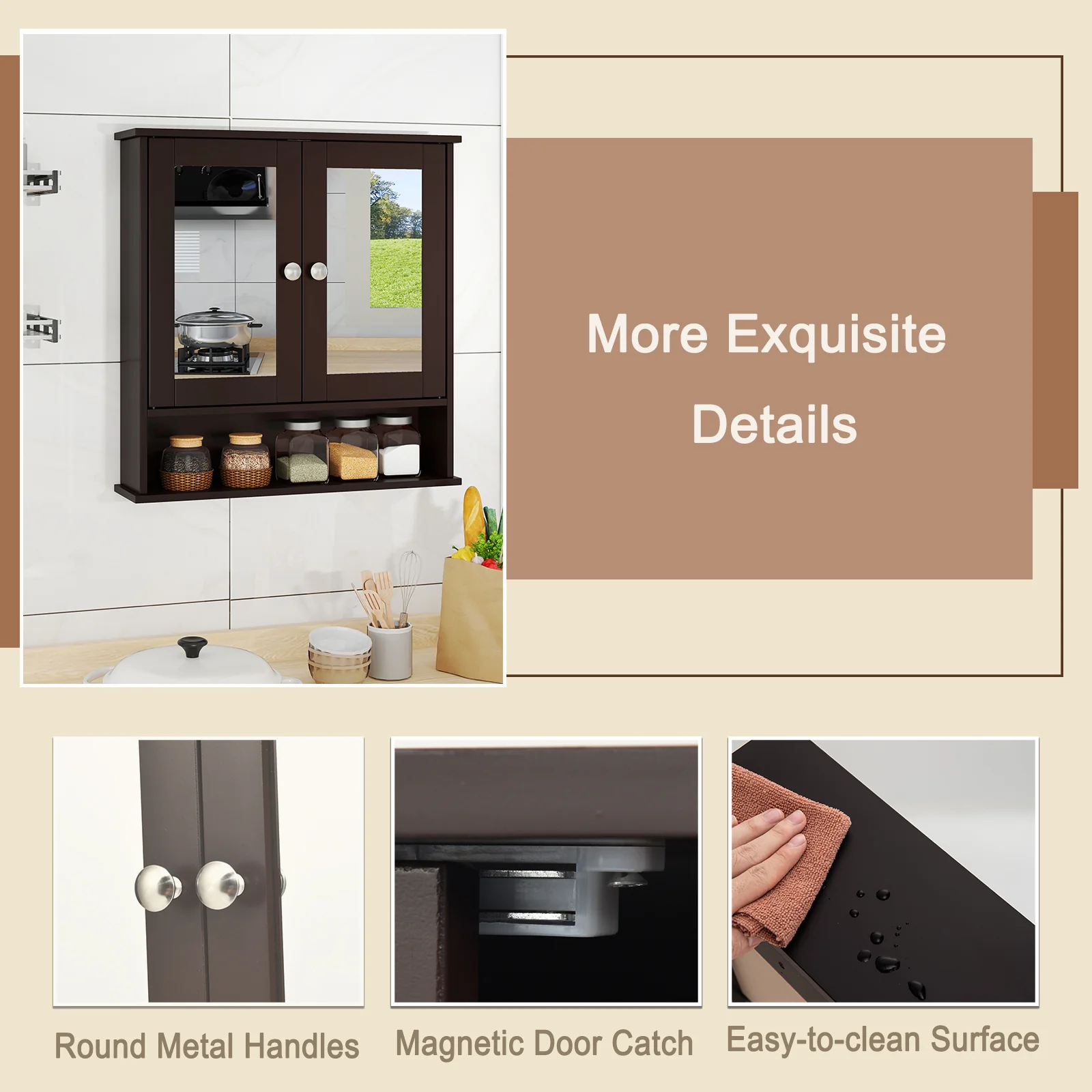 Wall Mount Mirror Cabinet, Brown - Image 9
