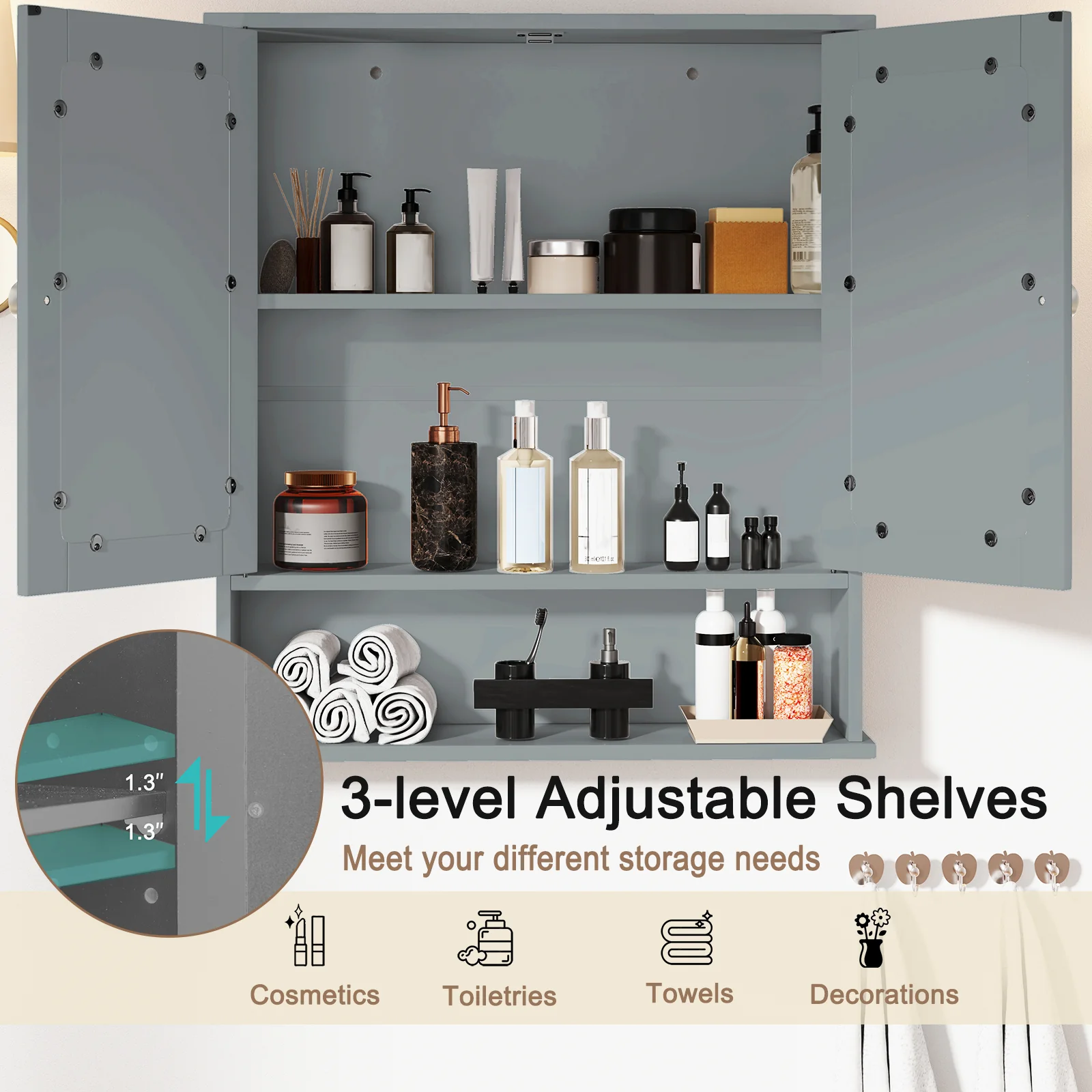 Wall Mount Mirror Cabinet, Gray - Image 7
