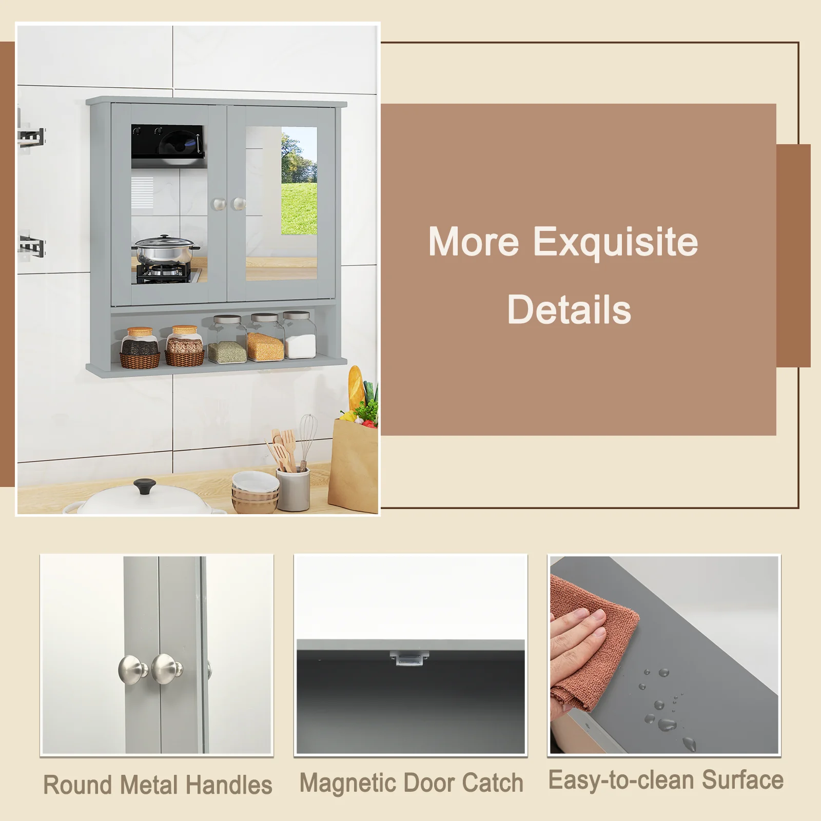 Wall Mount Mirror Cabinet, Gray - Image 9
