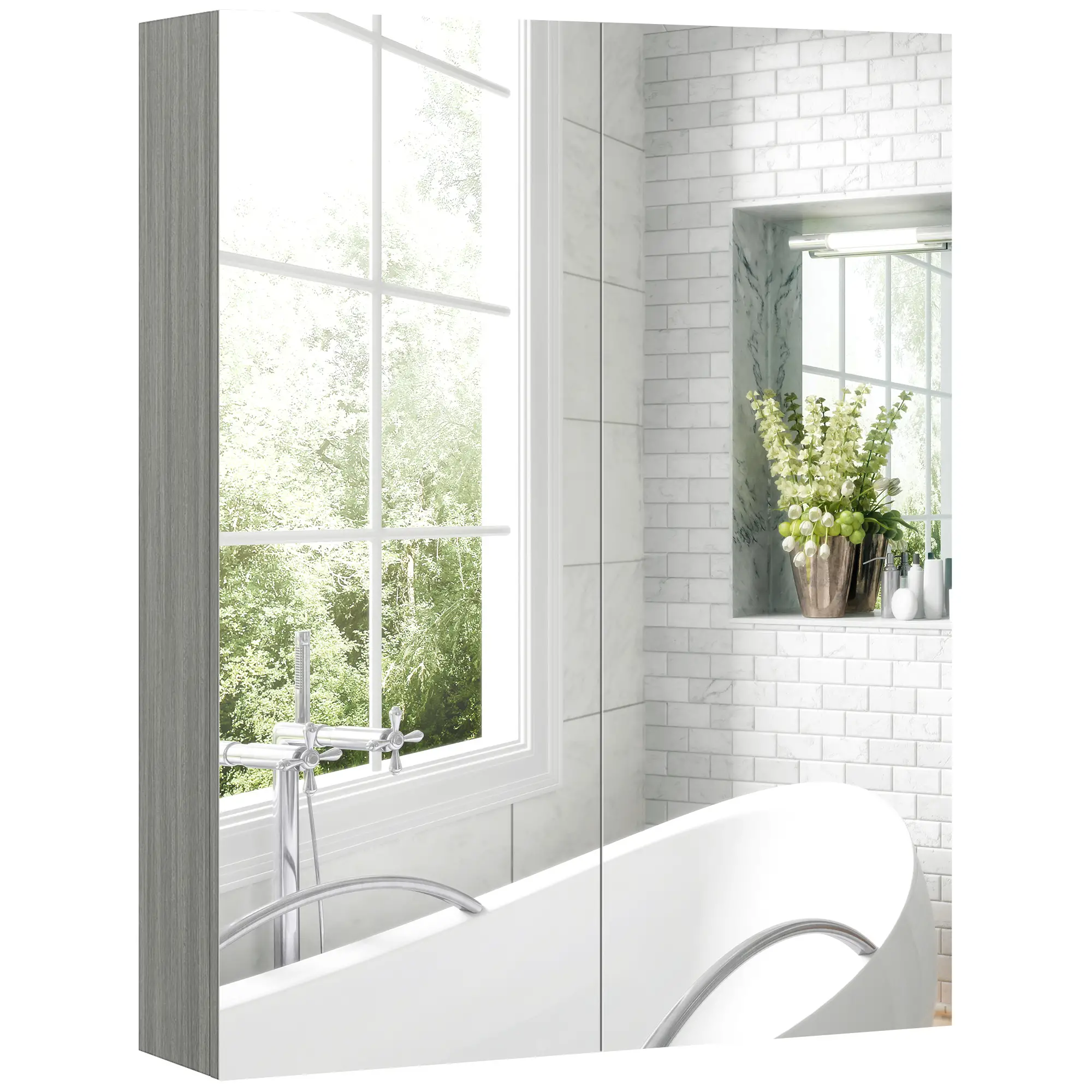 Wall Mount Mirrored Medicine Cabinet, Adjustable Shelf, Double Soft Closing Doors, Grey - Image 11