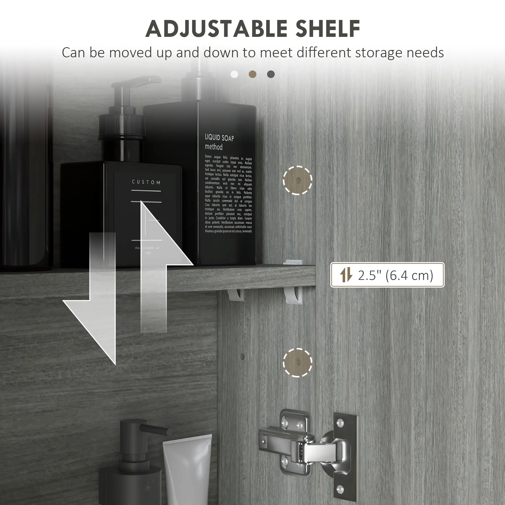 Wall Mount Mirrored Medicine Cabinet, Adjustable Shelf, Double Soft Closing Doors, Grey - Image 5