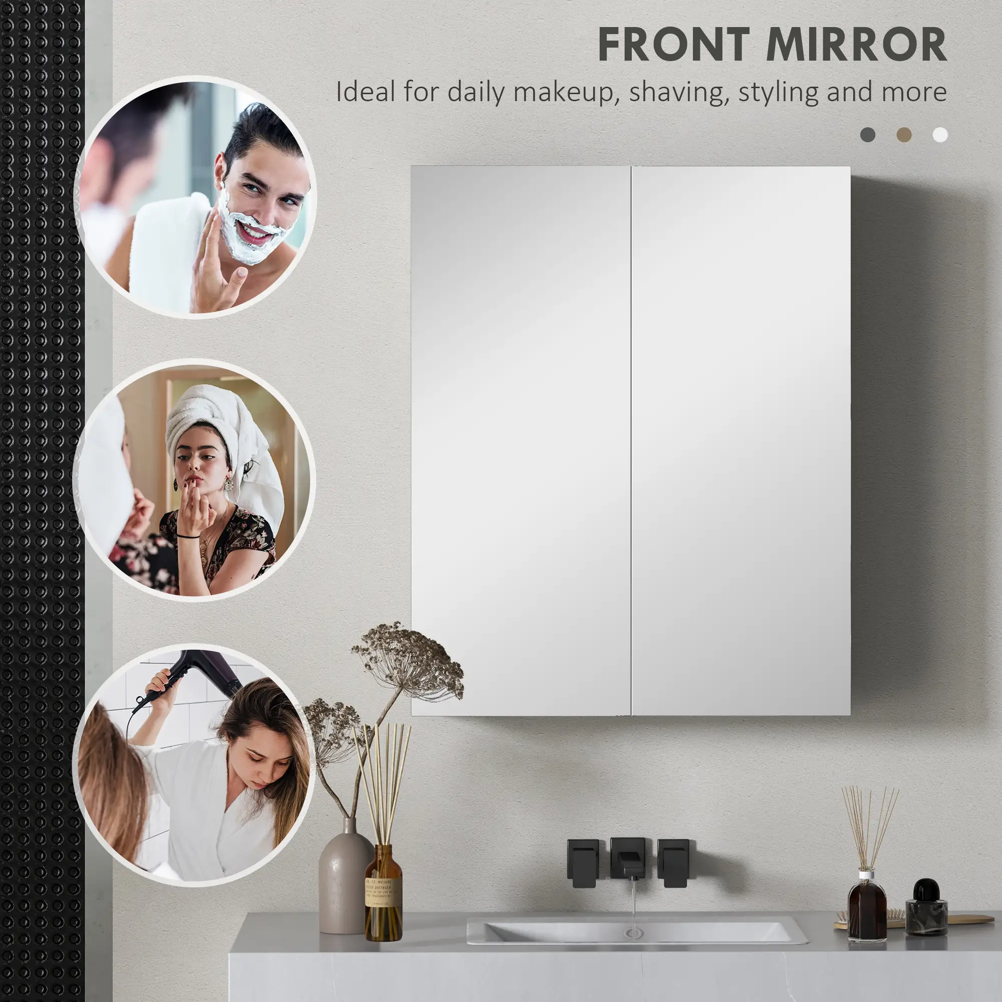 Wall Mount Mirrored Medicine Cabinet, Adjustable Shelf, Double Soft Closing Doors, Grey - Image 6