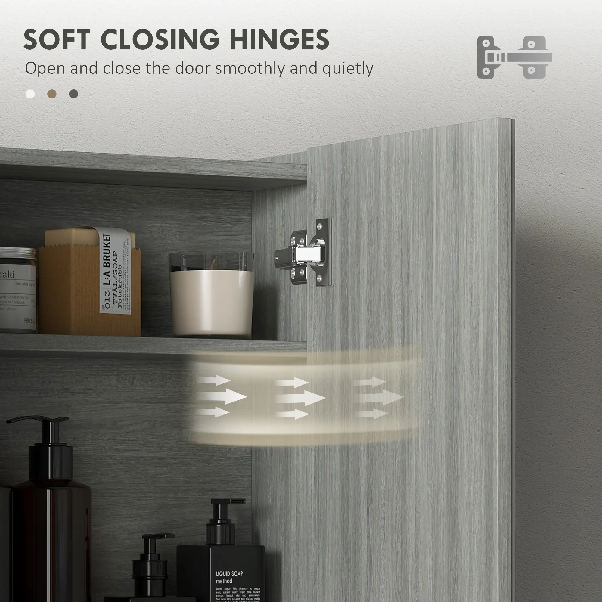 Wall Mount Mirrored Medicine Cabinet, Adjustable Shelf, Double Soft Closing Doors, Grey - Image 7