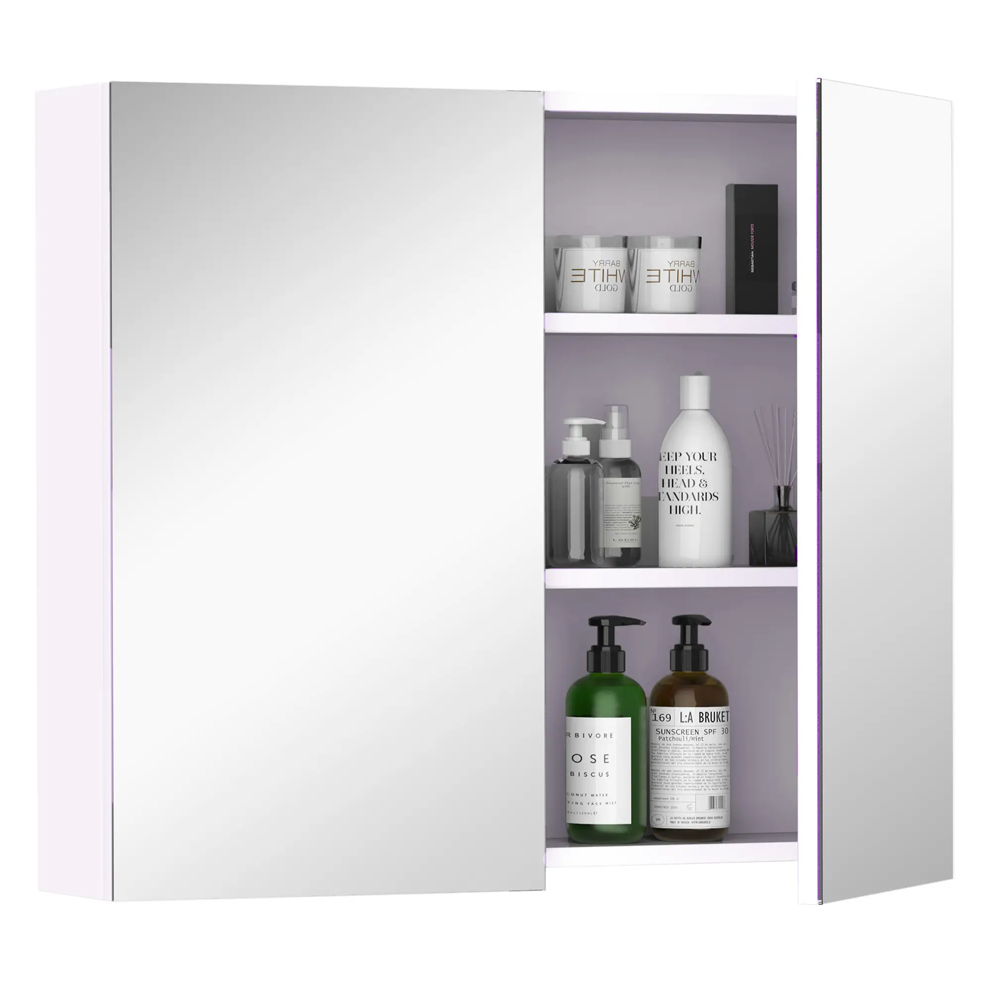 Wall Mount Mirrored Medicine Cabinet, Adjustable Shelf, Double Soft Closing Doors, Light Lilac
