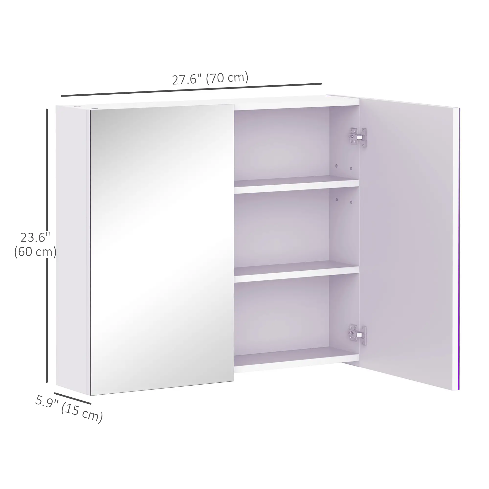 Wall Mount Mirrored Medicine Cabinet, Adjustable Shelf, Double Soft Closing Doors, Light Lilac - Image 3