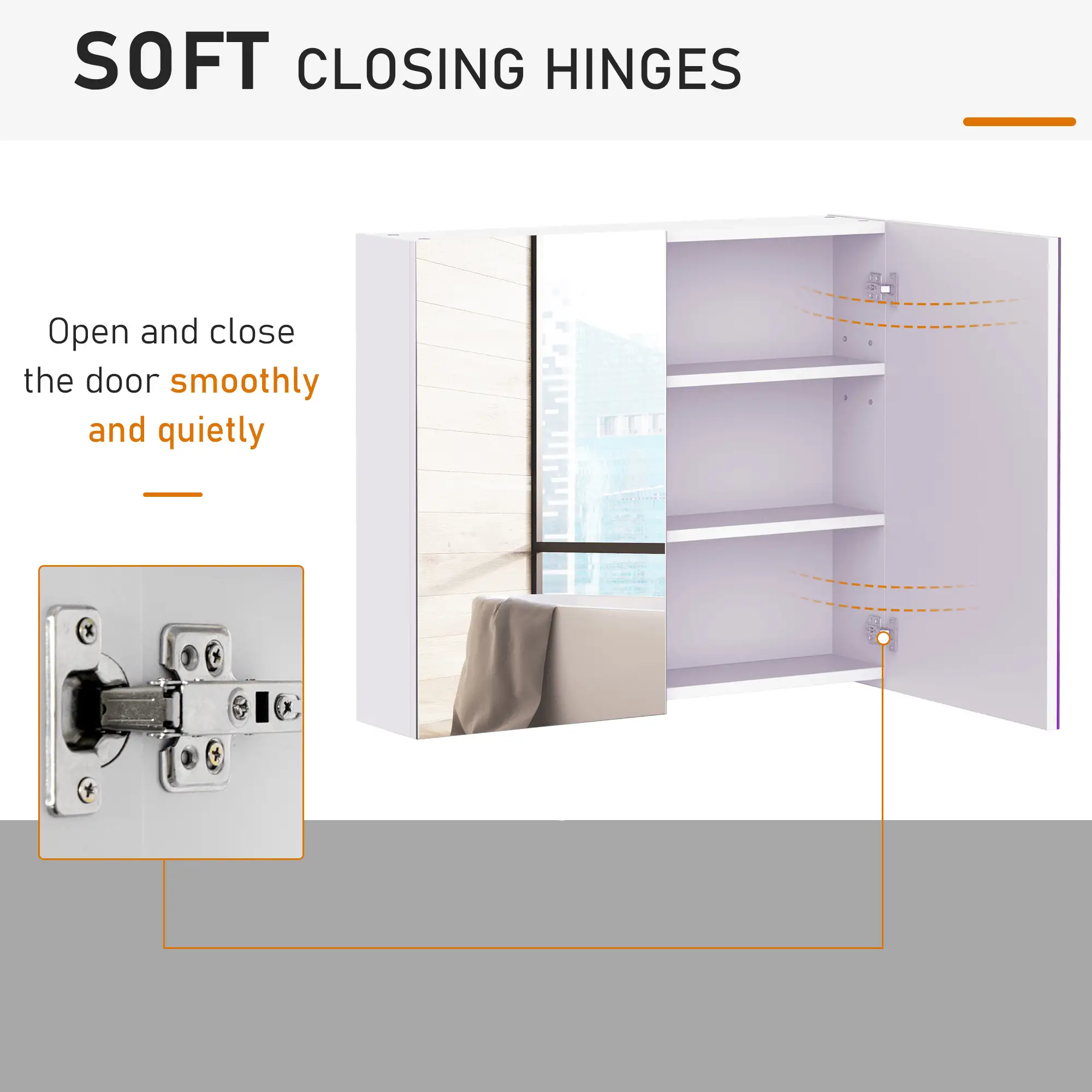 Wall Mount Mirrored Medicine Cabinet, Adjustable Shelf, Double Soft Closing Doors, Light Lilac - Image 5
