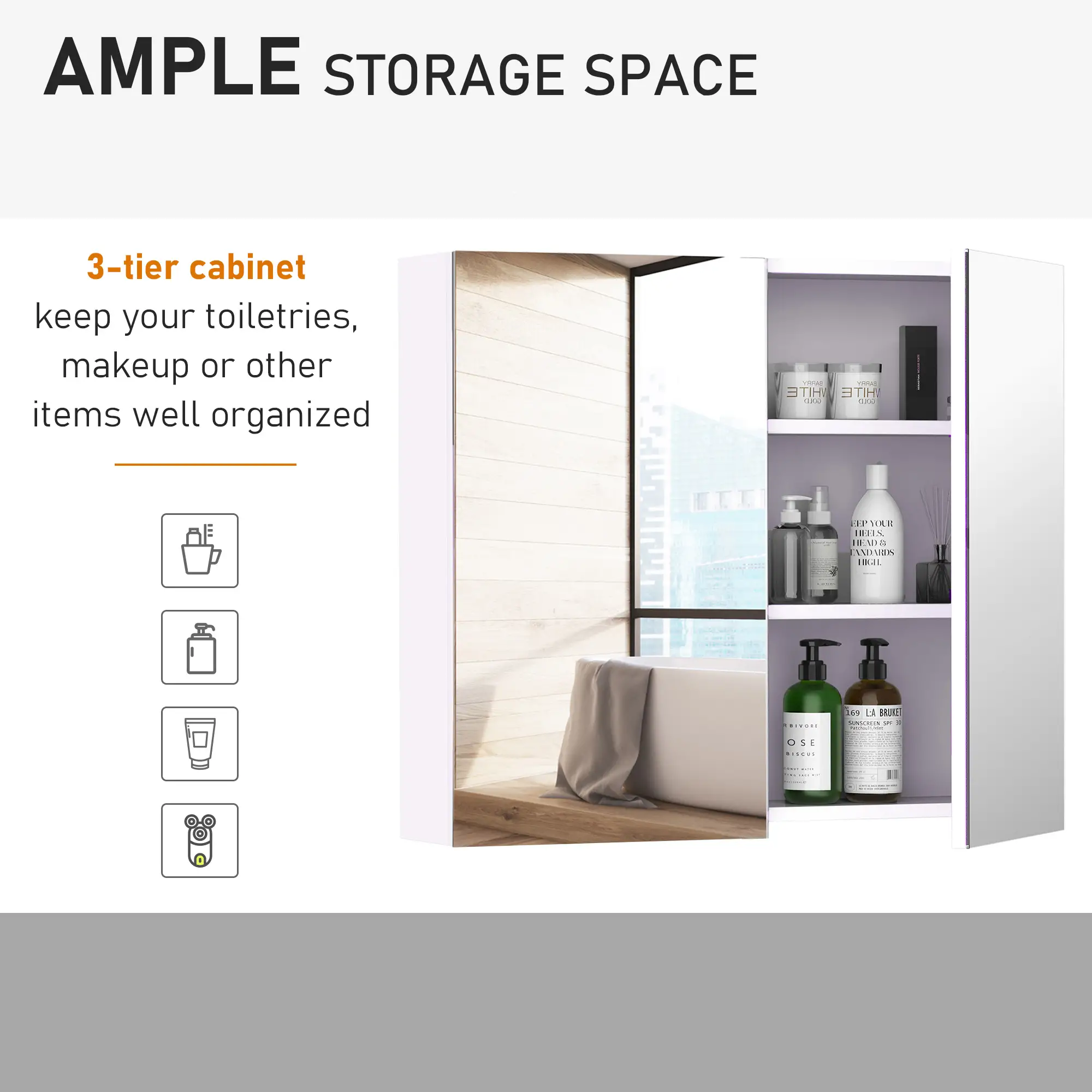 Wall Mount Mirrored Medicine Cabinet, Adjustable Shelf, Double Soft Closing Doors, Light Lilac - Image 6