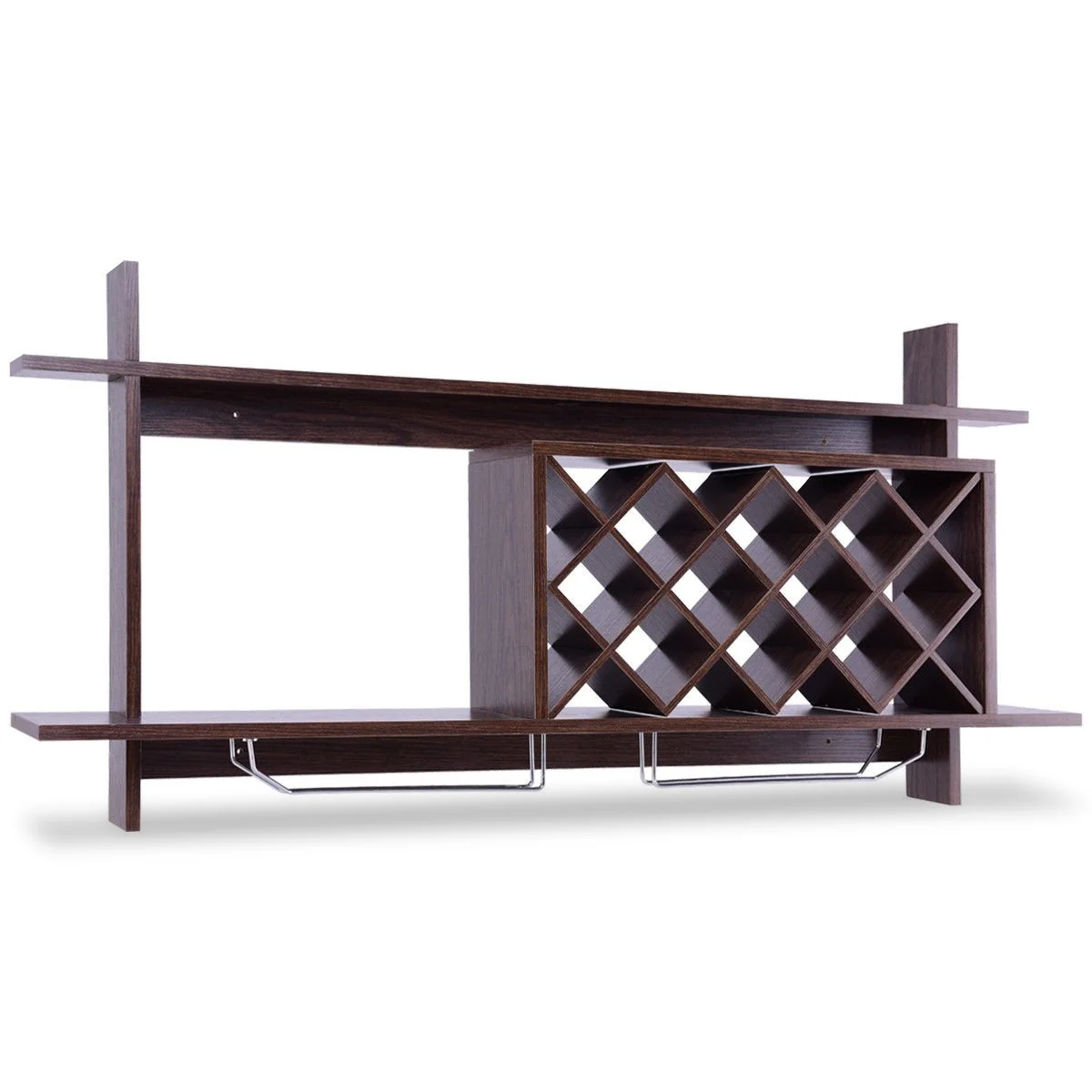Wall Mount Wine Rack With Glass Holder, Storage Shelf, Walnut - Image 6