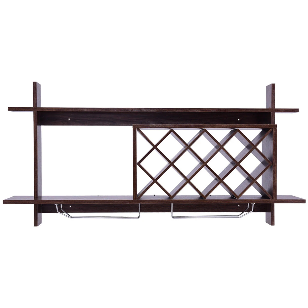 Wall Mount Wine Rack With Glass Holder, Storage Shelf, Walnut - Image 7