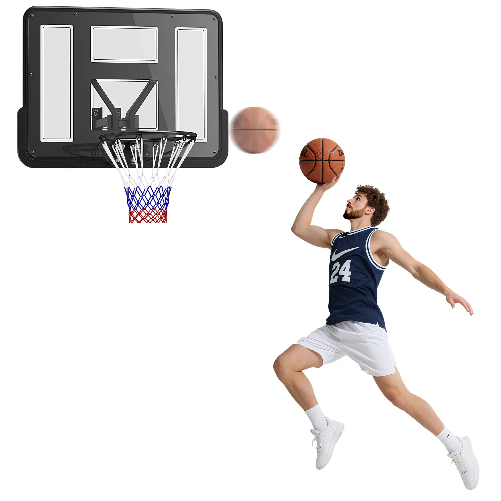 Wall Mounted Basketball Hoop, 43" Shatter Resistant Backboard, All Weather Net - Image 11