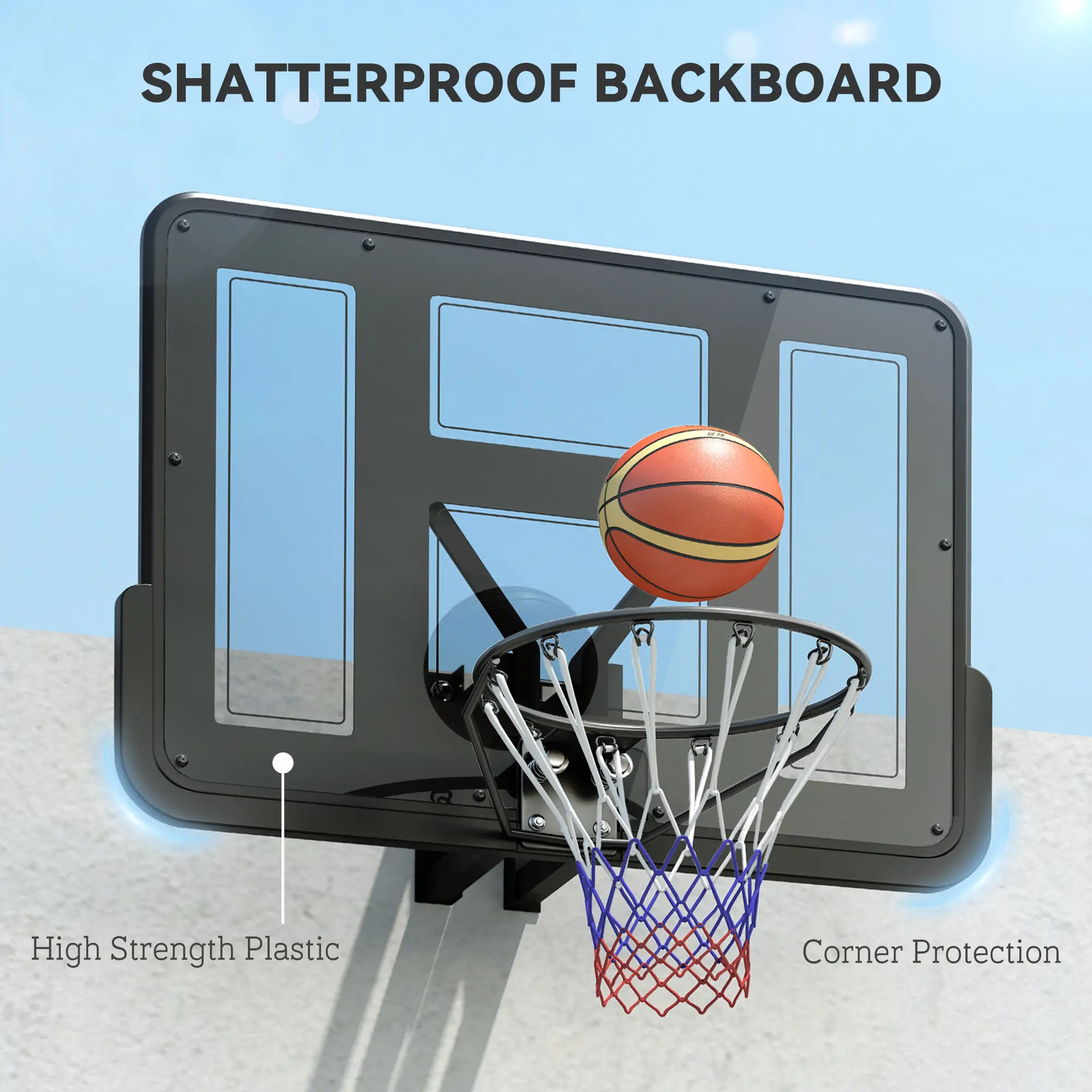 Wall Mounted Basketball Hoop, 43" Shatter Resistant Backboard, All Weather Net - Image 5