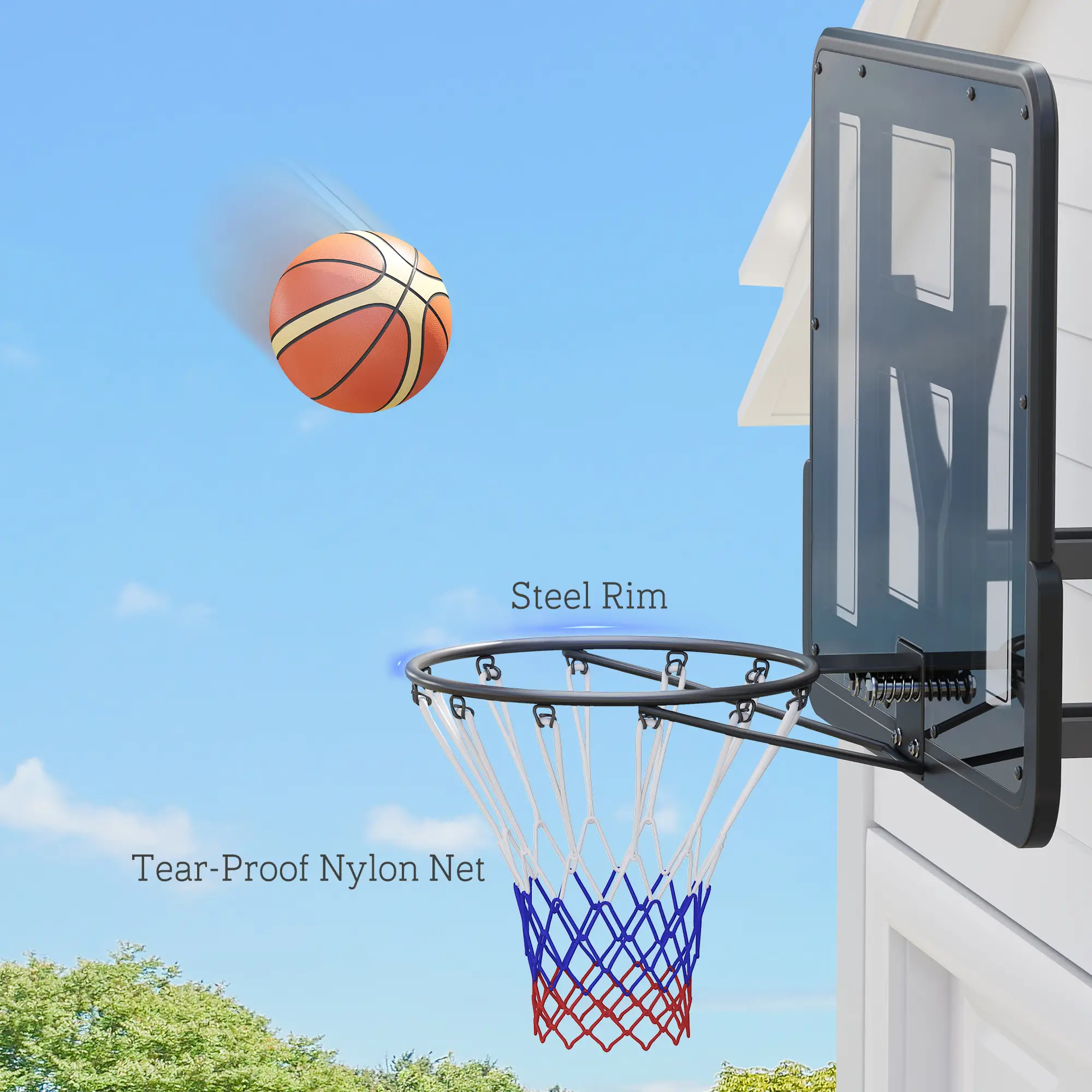 Wall Mounted Basketball Hoop, 43" Shatter Resistant Backboard, All Weather Net - Image 6