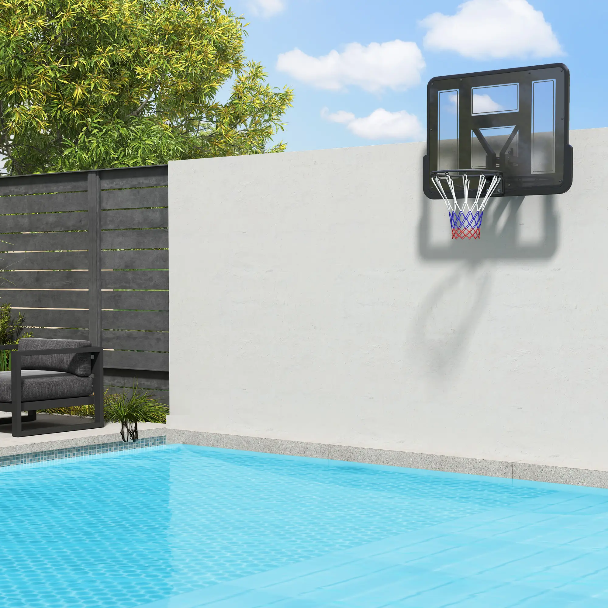Wall Mounted Basketball Hoop, 43" Shatter Resistant Backboard, All Weather Net - Image 7