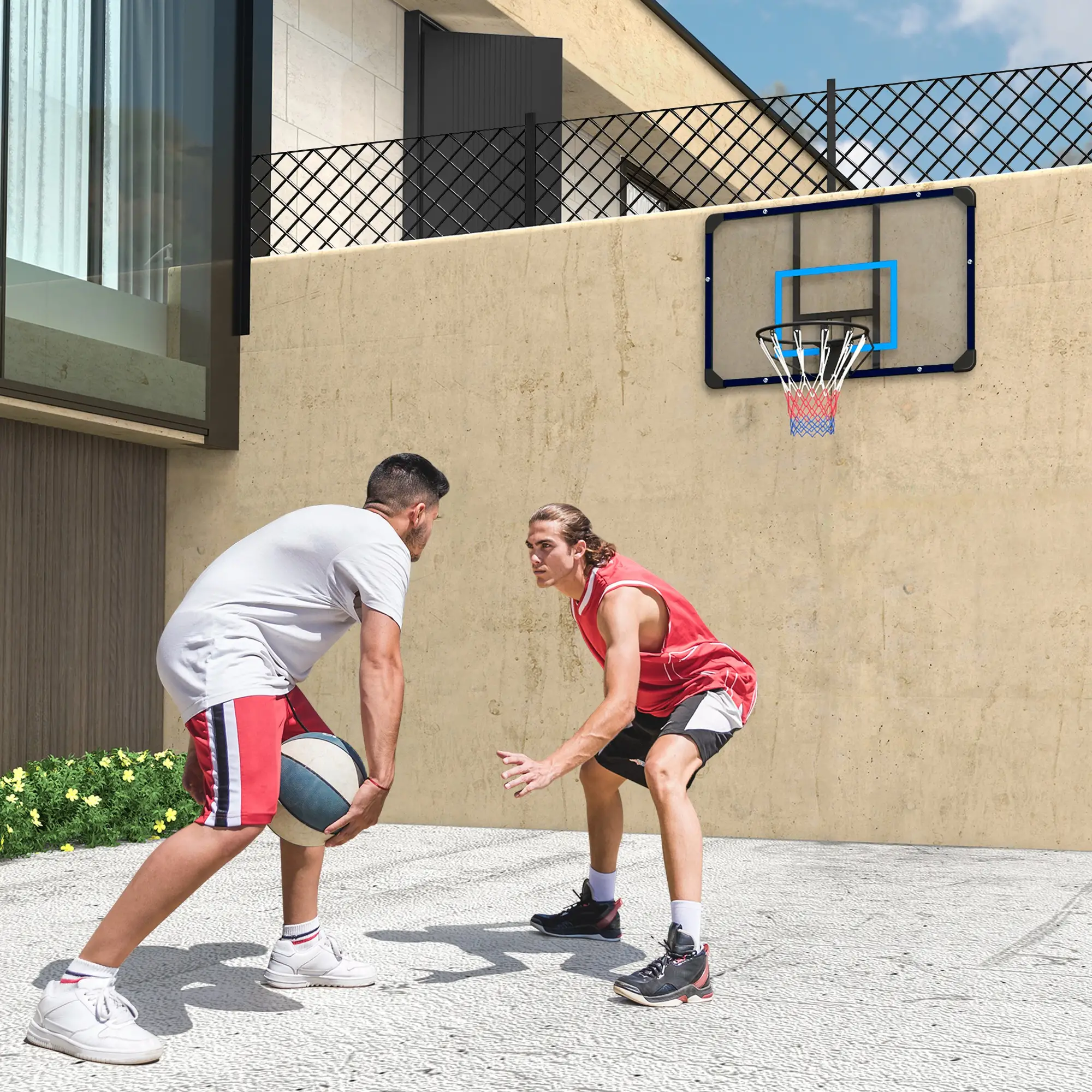 Wall Mounted Basketball Hoop, 45" x 29" Backboard, Durable Rim, All-Weather Net - Image 2