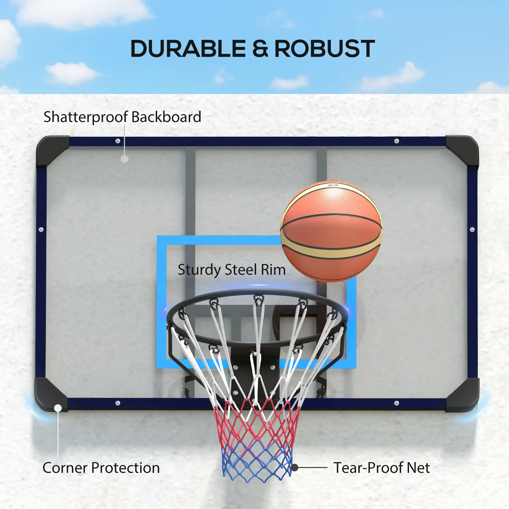 Wall Mounted Basketball Hoop, 45" x 29" Backboard, Durable Rim, All-Weather Net - Image 5