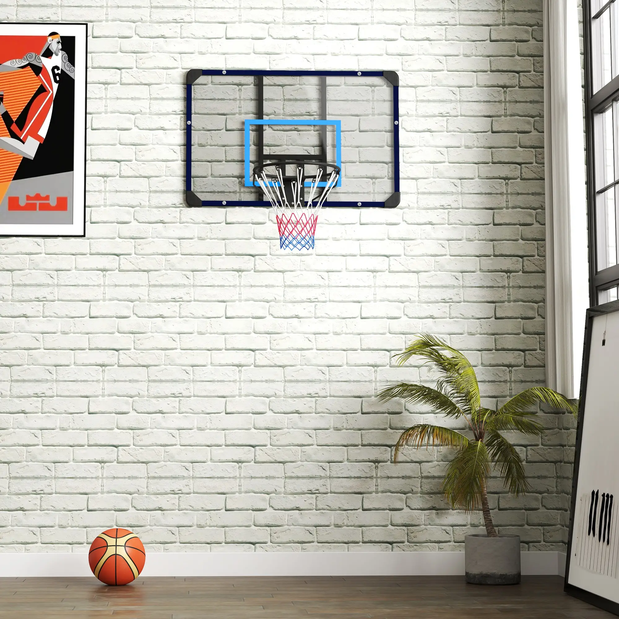 Wall Mounted Basketball Hoop, 45" x 29" Backboard, Durable Rim, All-Weather Net - Image 6