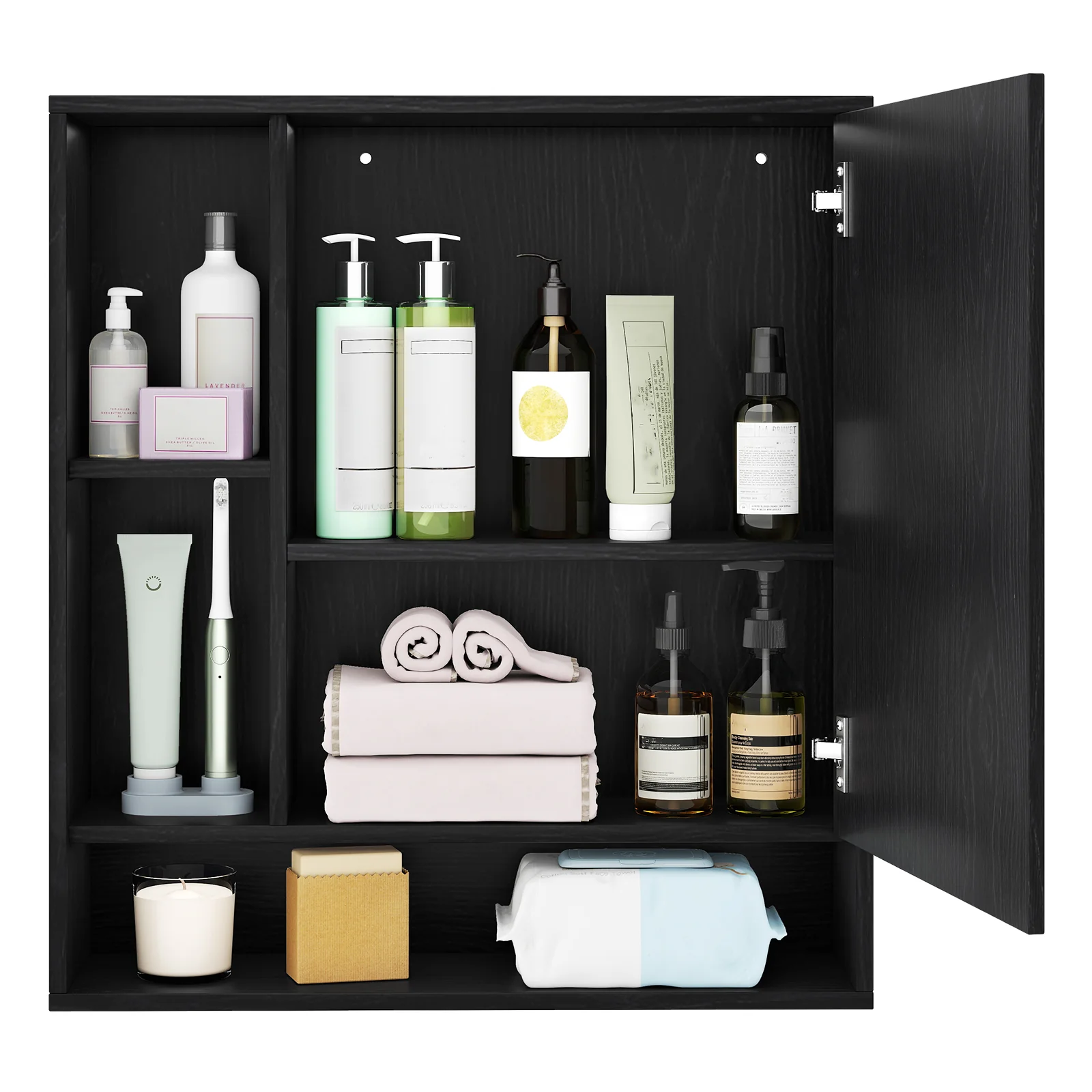 Wall Mounted Bathroom Cabinet With Mirror, Single Door, Black - Image 8