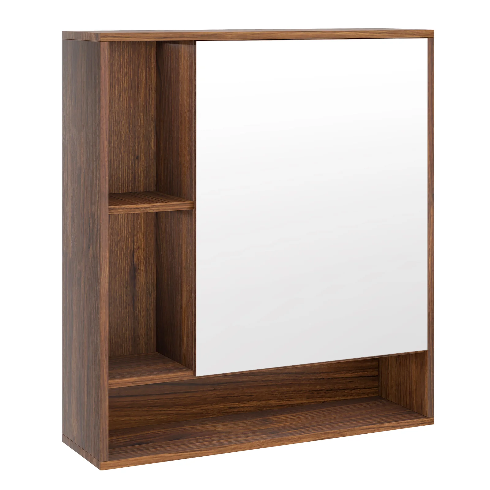 Wall Mounted Bathroom Cabinet With Mirror, Single Door, Walnut - Image 4