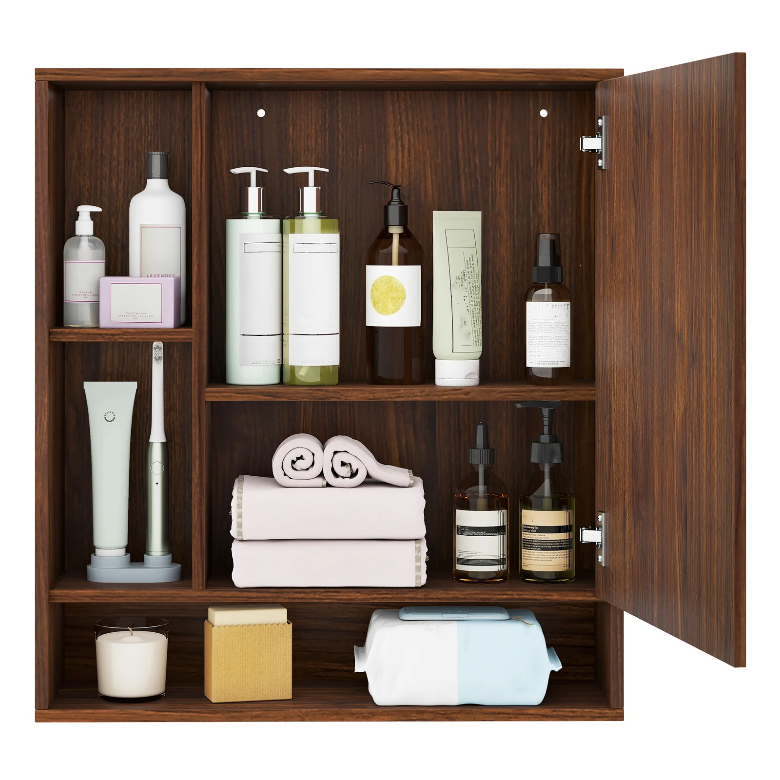 Wall Mounted Bathroom Cabinet With Mirror, Single Door, Walnut - Image 8