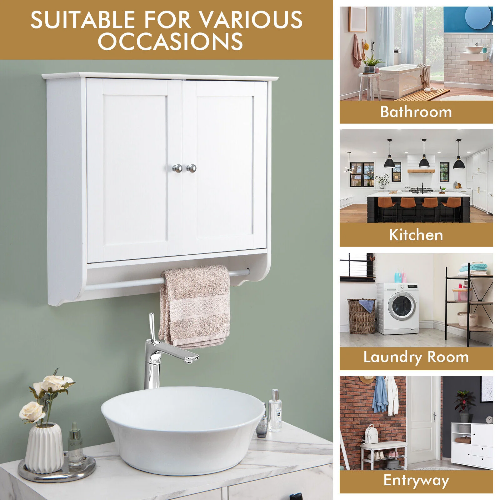 Wall Mounted Bathroom Medicine Cabinet With Towel Bar, White - Image 10