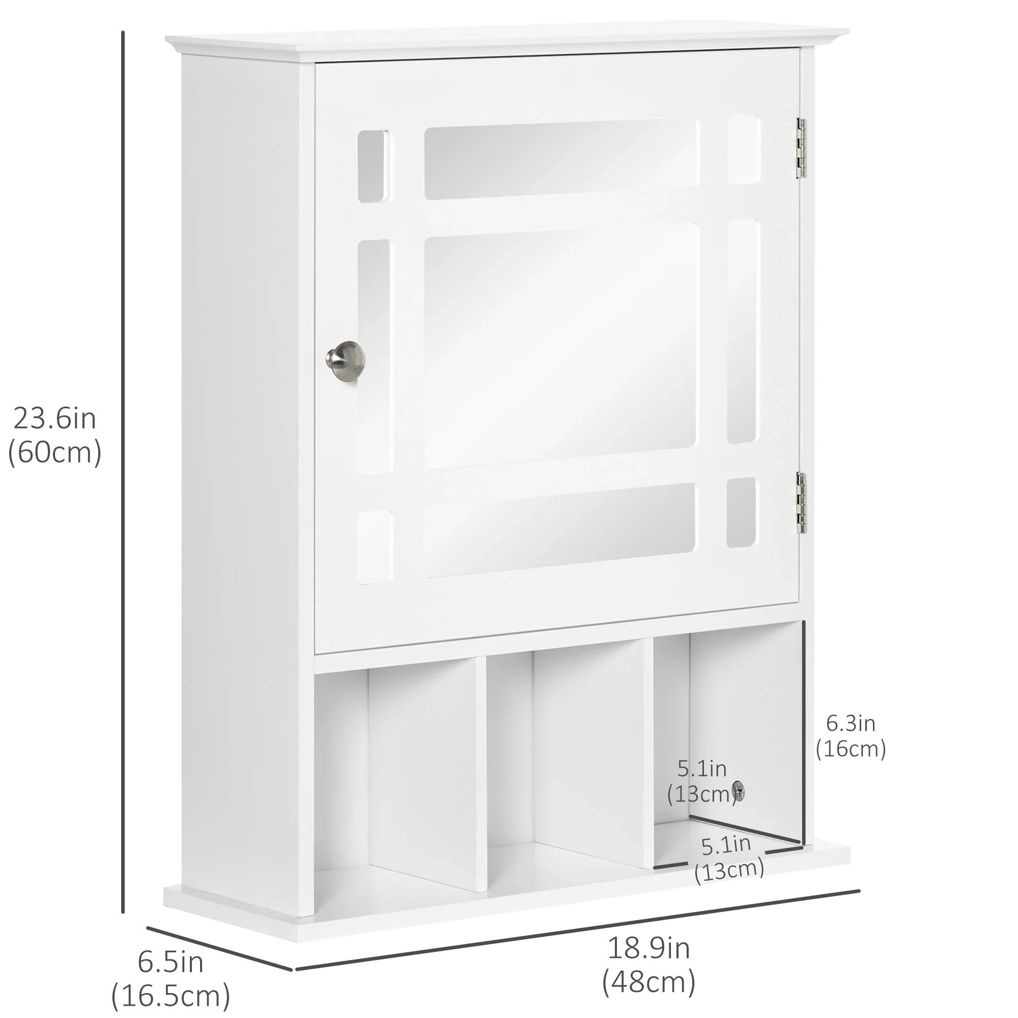 Wall Mounted Bathroom Mirror Cabinet, 3 Shelf Organizer, White - Image 3