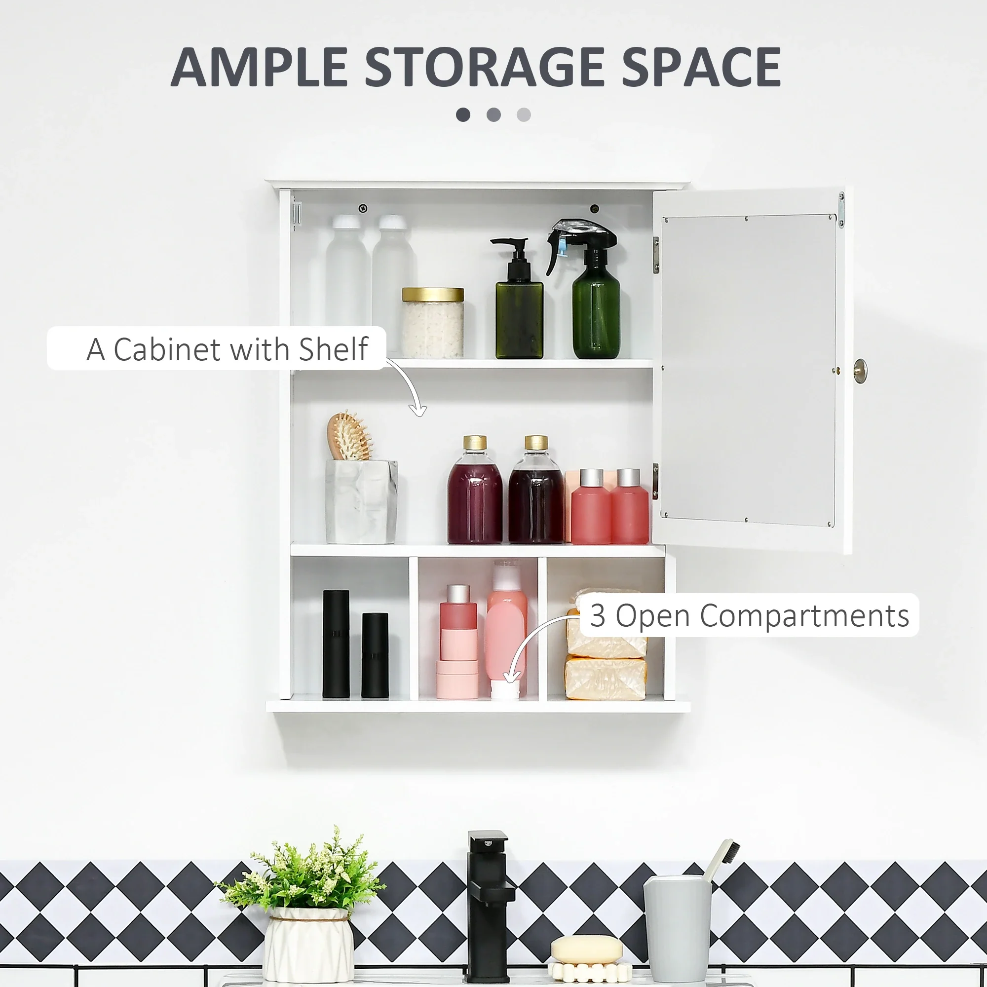 Wall Mounted Bathroom Mirror Cabinet, 3 Shelf Organizer, White - Image 4