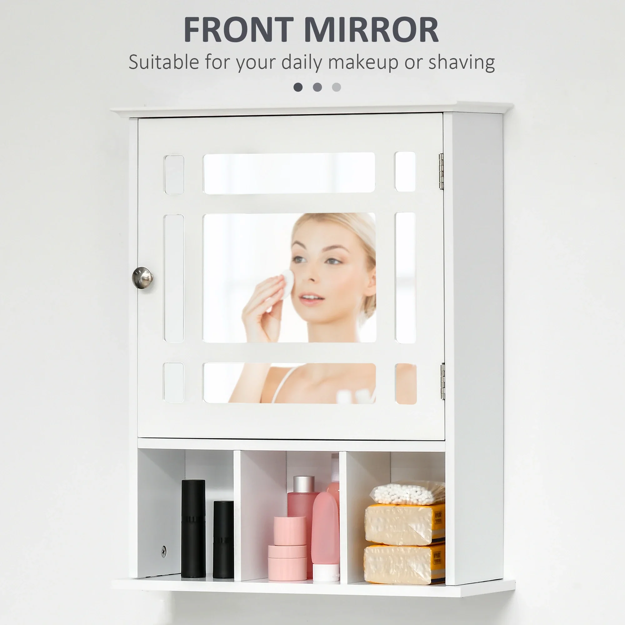 Wall Mounted Bathroom Mirror Cabinet, 3 Shelf Organizer, White - Image 6