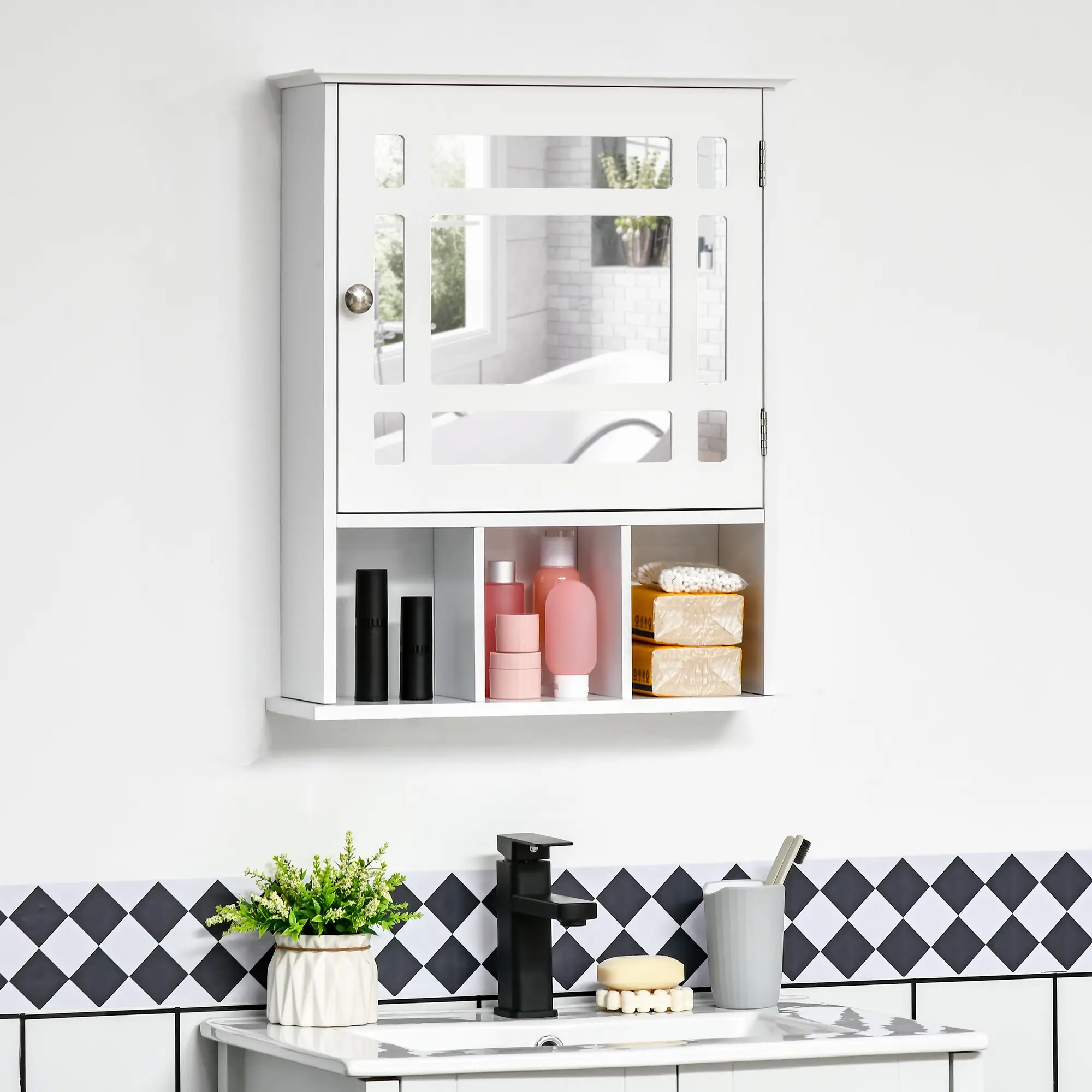 Wall Mounted Bathroom Mirror Cabinet, 3 Shelf Organizer, White - Image 8