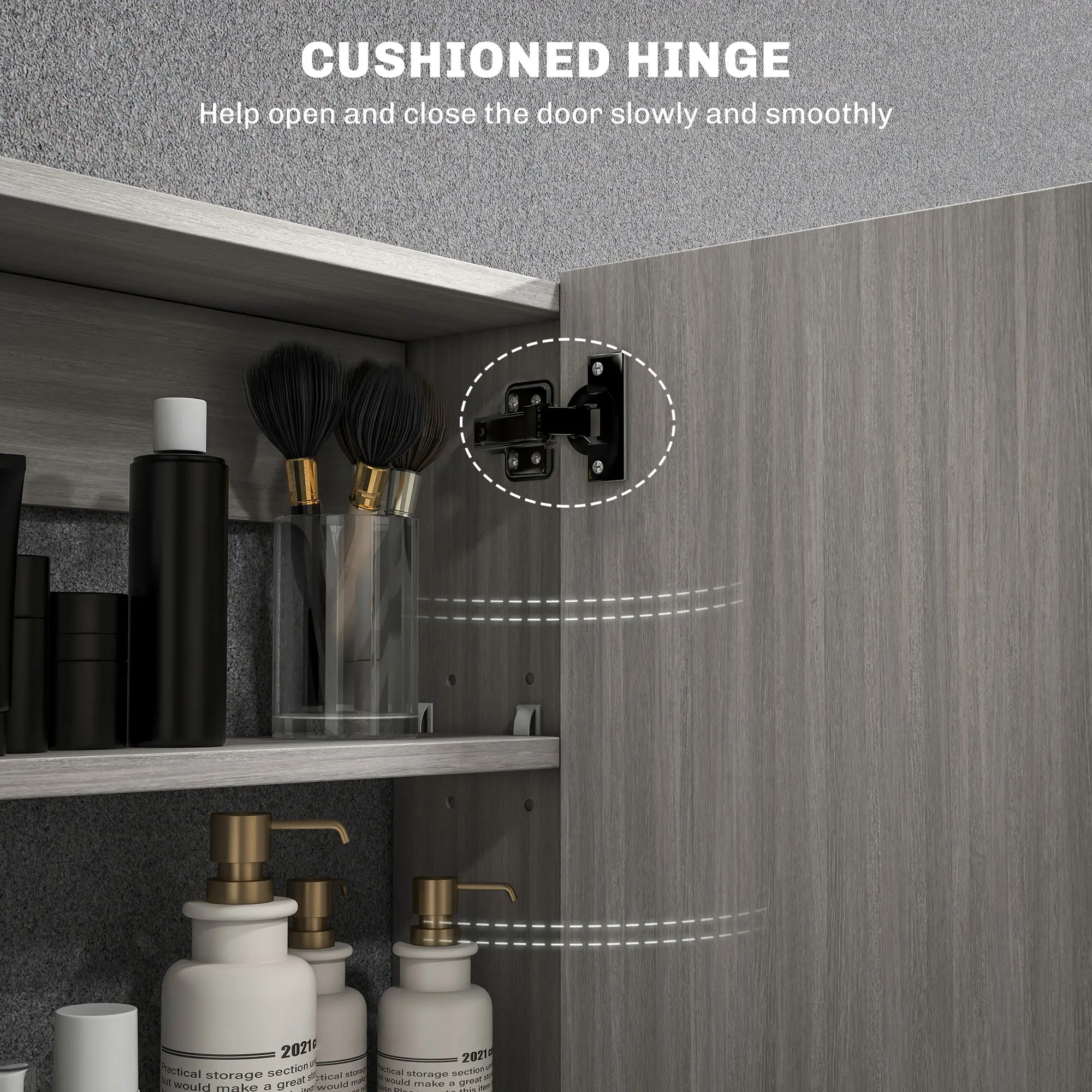 Wall-Mounted Bathroom Mirror Cabinet, Double Doors, Adjustable Shelf, Grey - Image 6