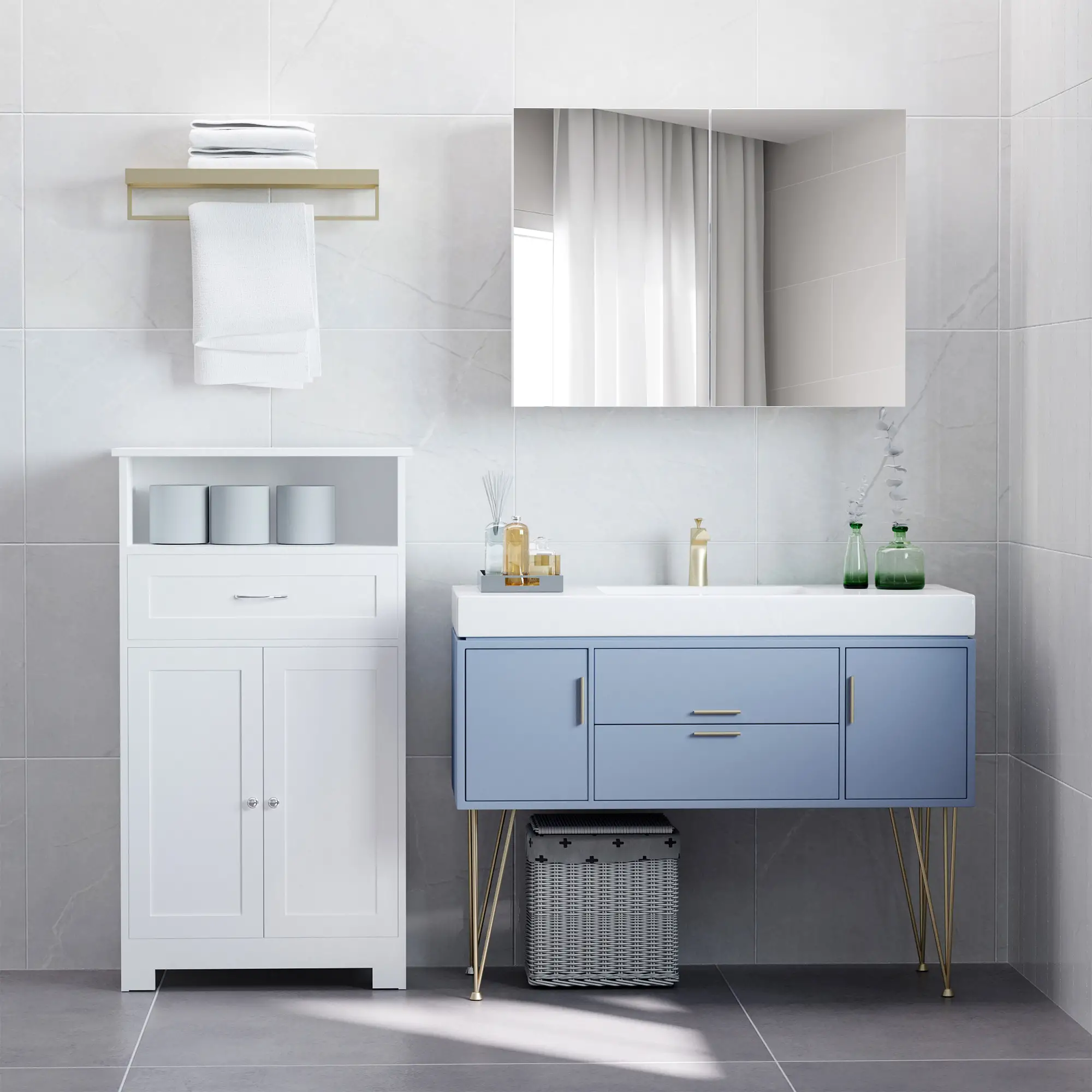 Wall-Mounted Bathroom Mirror Cabinet, Double Doors, Adjustable Shelf, Lilac - Image 8
