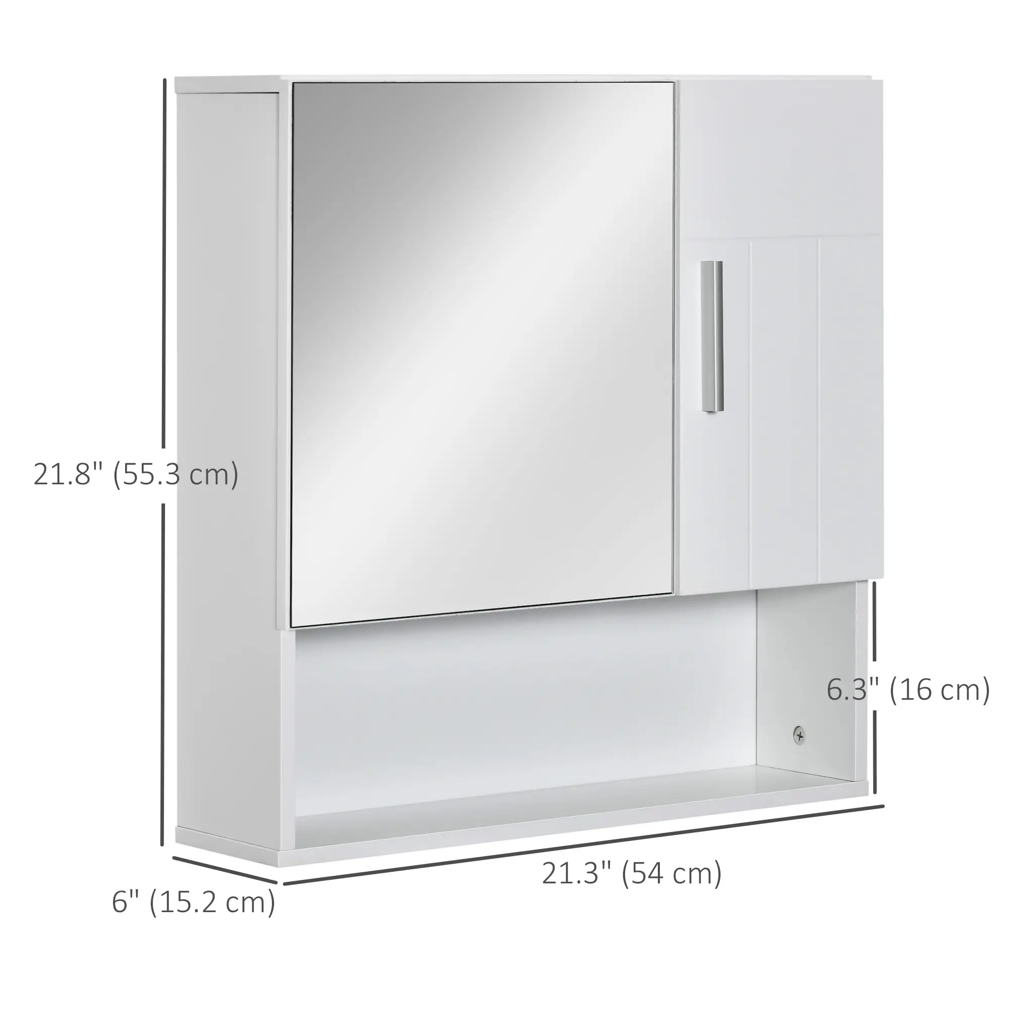 Wall Mounted Bathroom Mirror Cabinet, Double Doors, Adjustable Shelf, White - Image 3