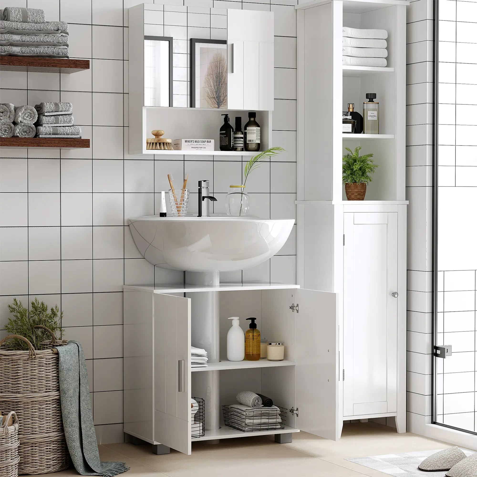 Wall Mounted Bathroom Mirror Cabinet, Double Doors, Adjustable Shelf, White - Image 4