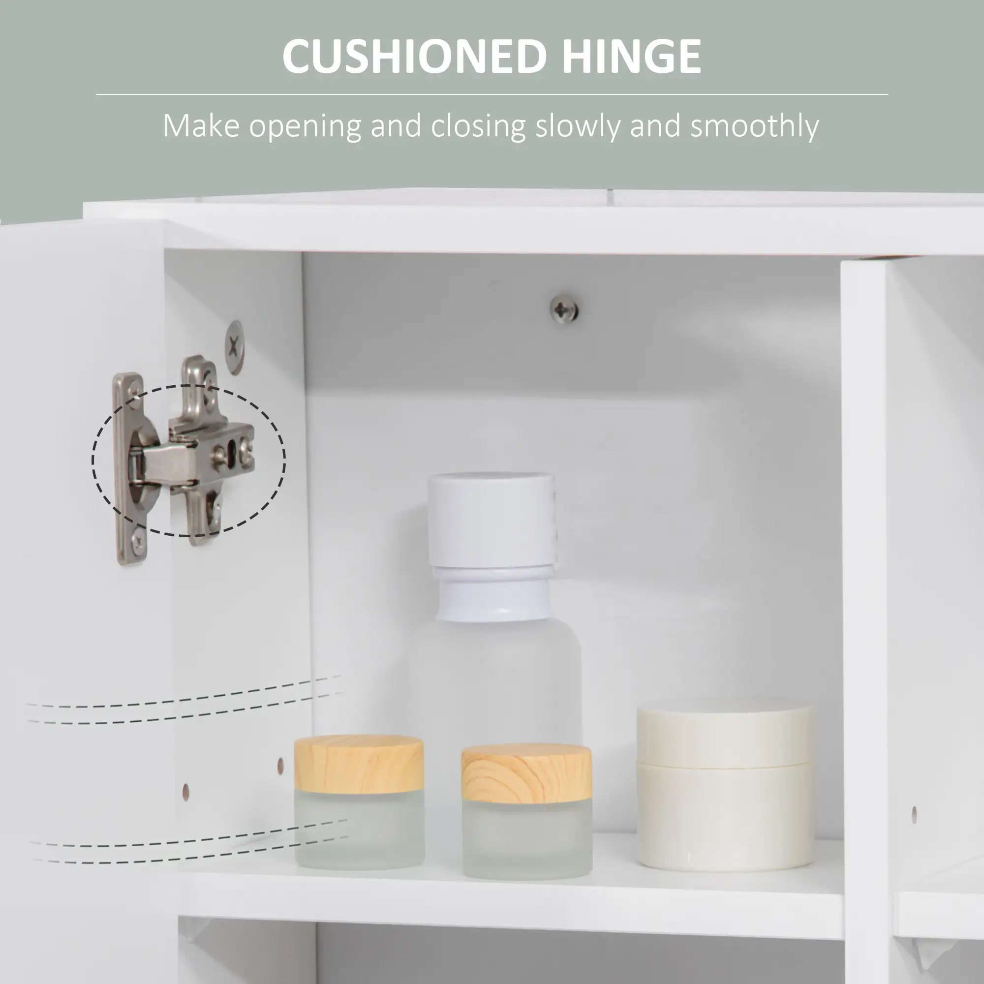 Wall Mounted Bathroom Mirror Cabinet, Double Doors, Adjustable Shelf, White - Image 9