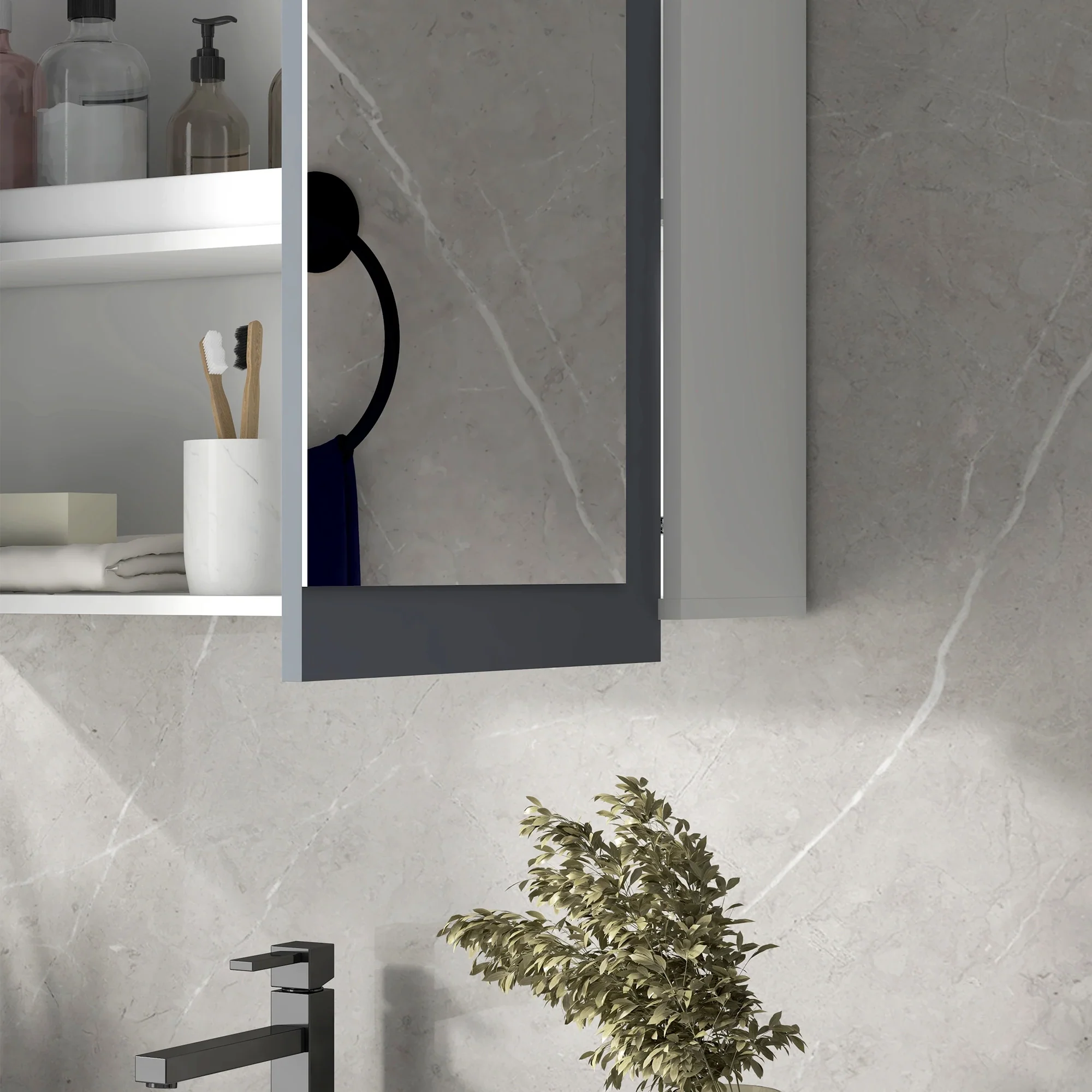 Wall Mounted Bathroom Mirror Cabinet, Double Doors, Adjustable Shelves, White - Image 10