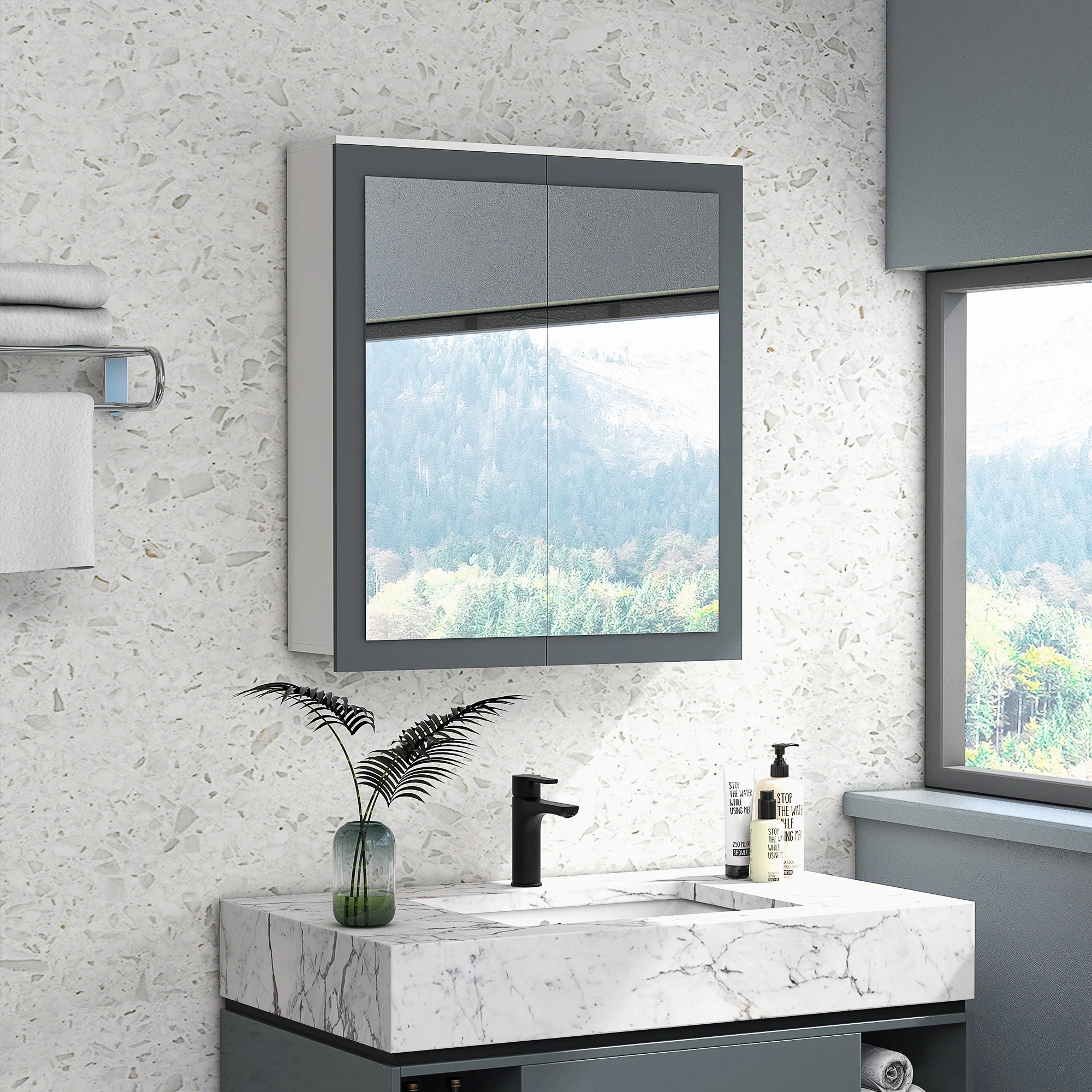 Wall Mounted Bathroom Mirror Cabinet, Double Doors, Adjustable Shelves, White - Image 2