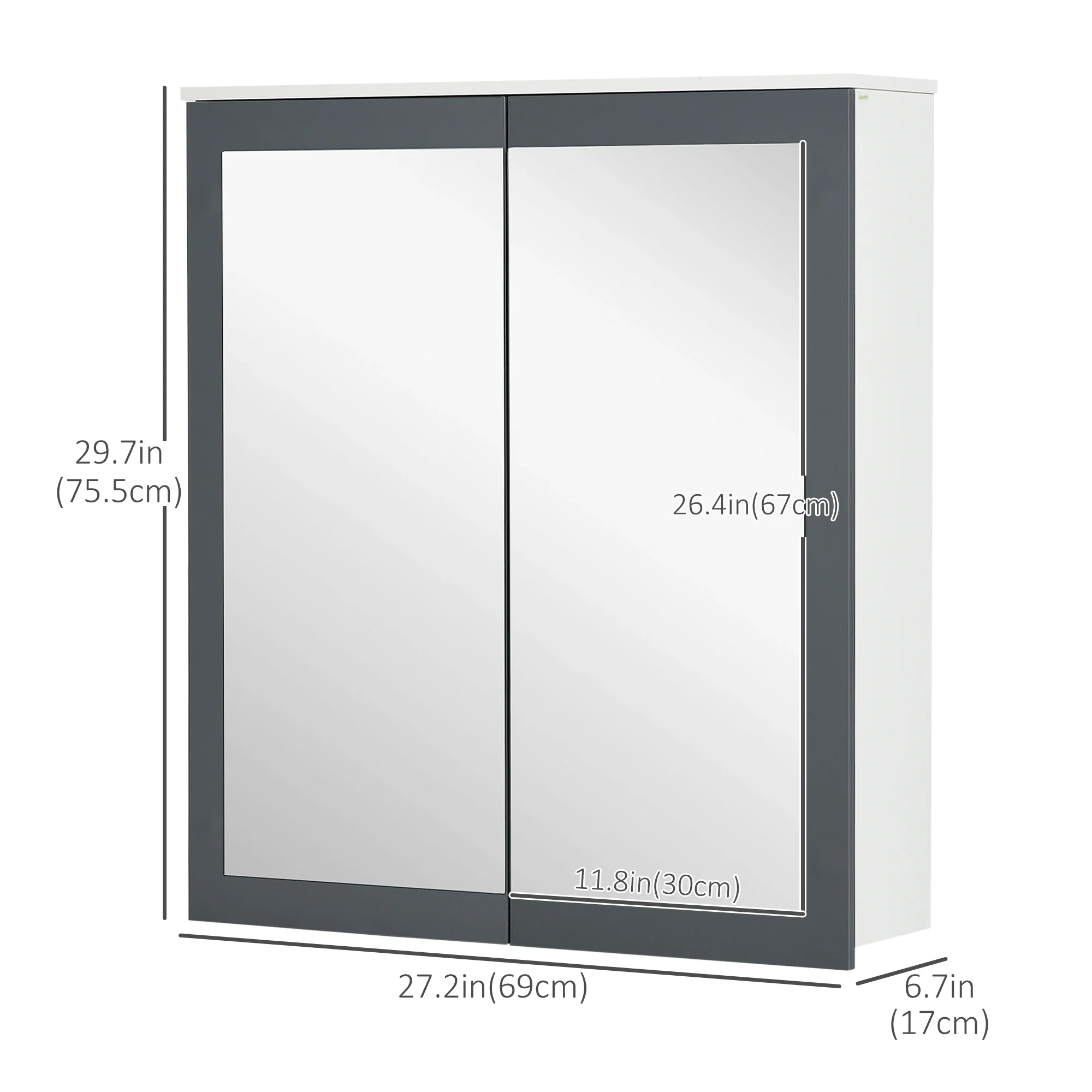 Wall Mounted Bathroom Mirror Cabinet, Double Doors, Adjustable Shelves, White - Image 3