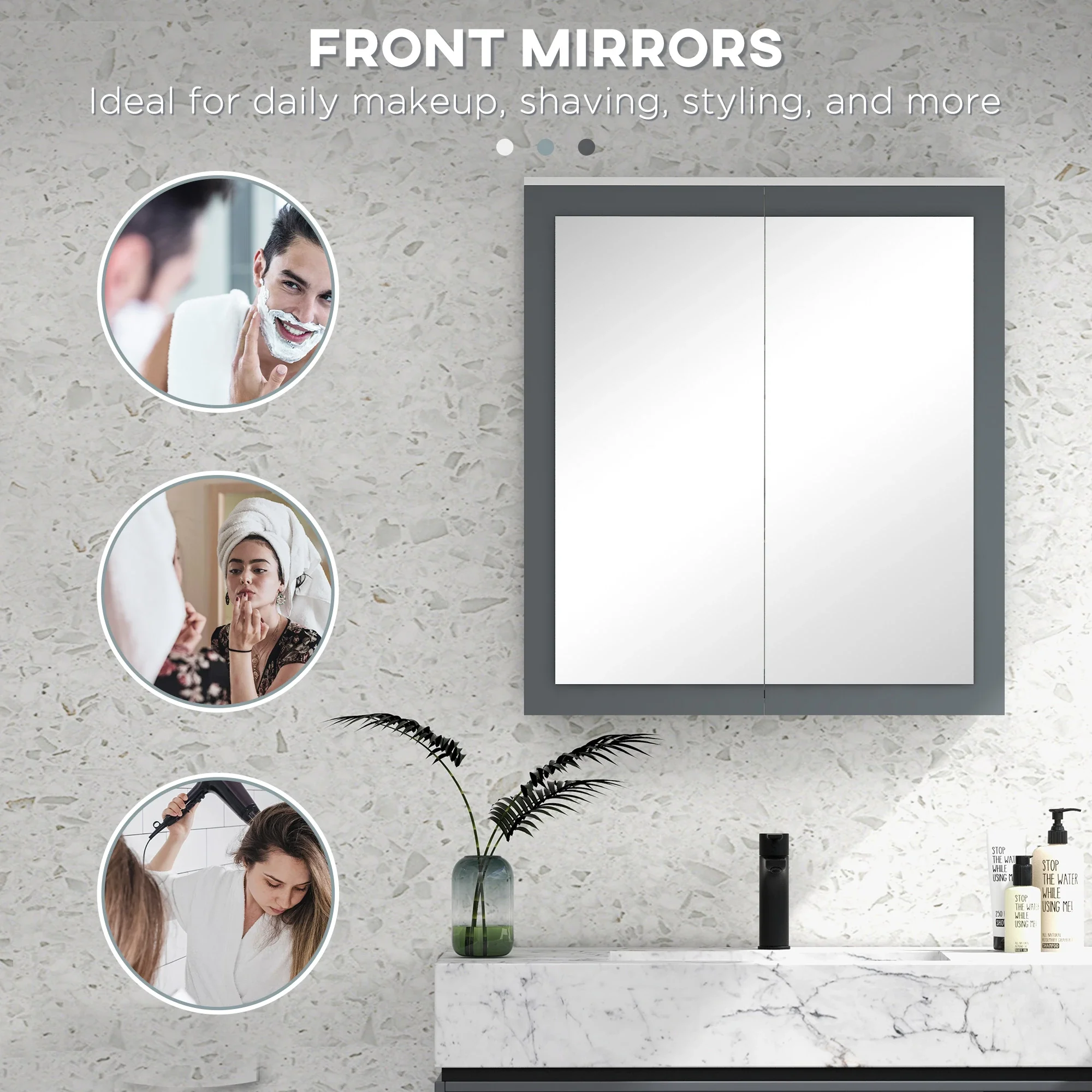 Wall Mounted Bathroom Mirror Cabinet, Double Doors, Adjustable Shelves, White - Image 5