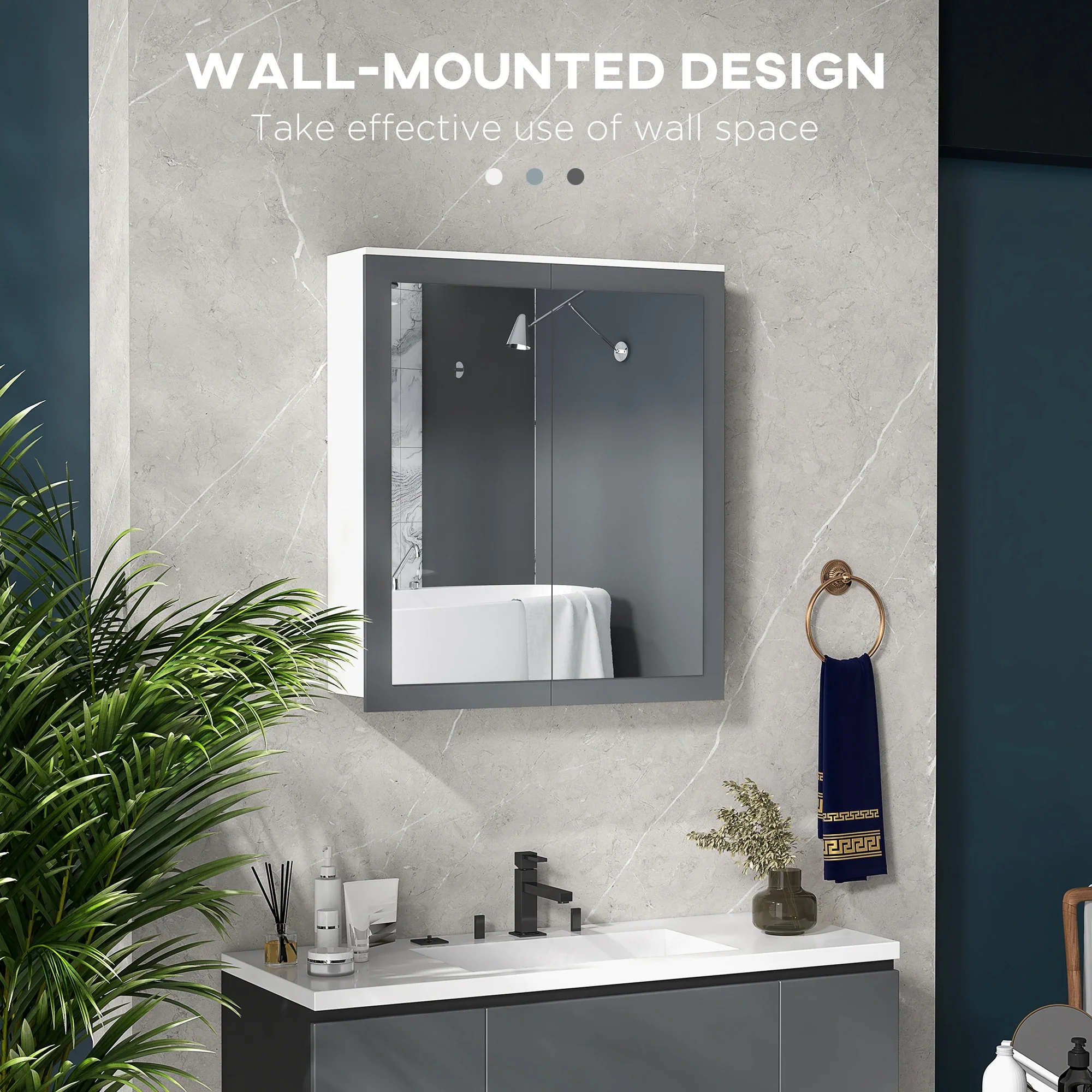 Wall Mounted Bathroom Mirror Cabinet, Double Doors, Adjustable Shelves, White - Image 7