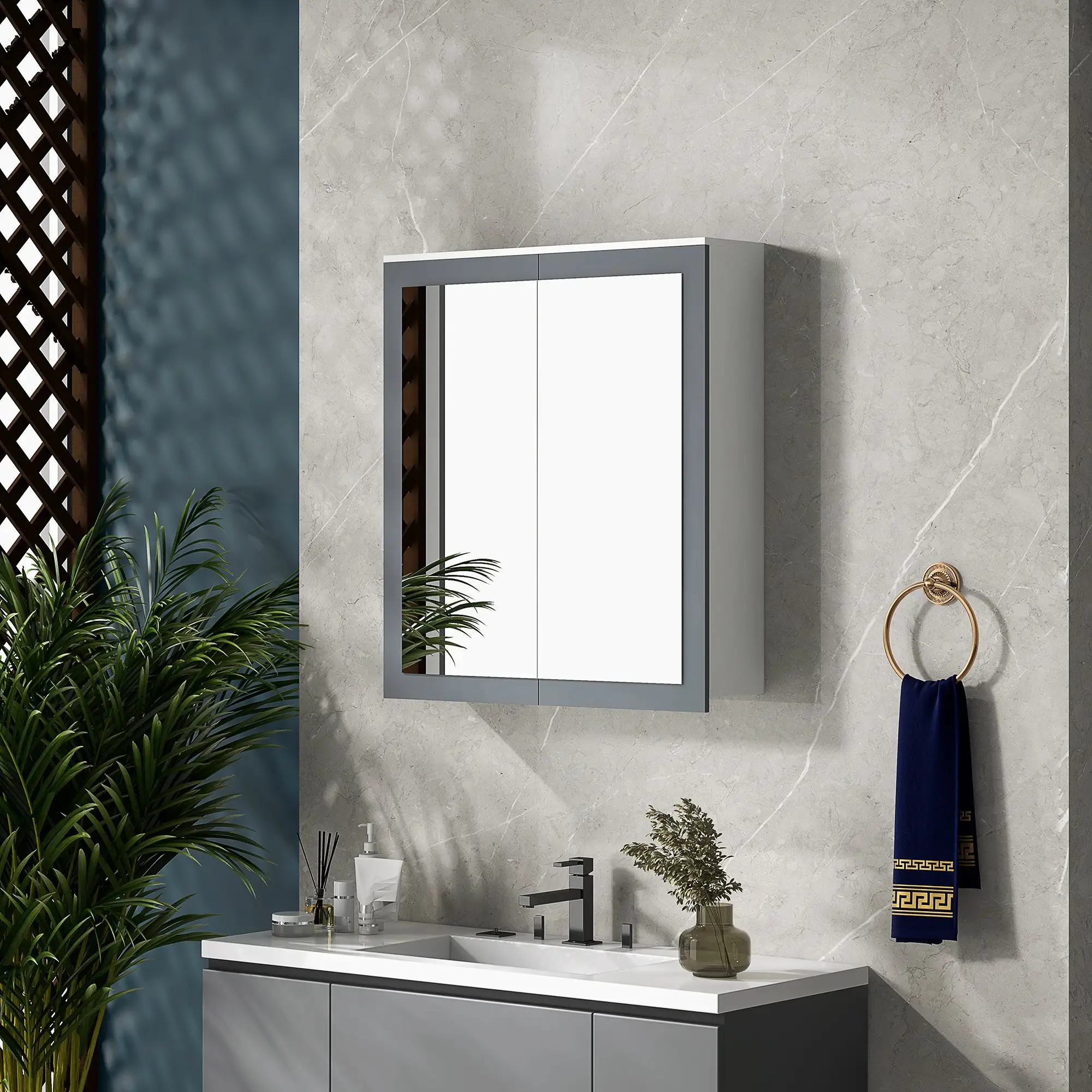 Wall Mounted Bathroom Mirror Cabinet, Double Doors, Adjustable Shelves, White - Image 8