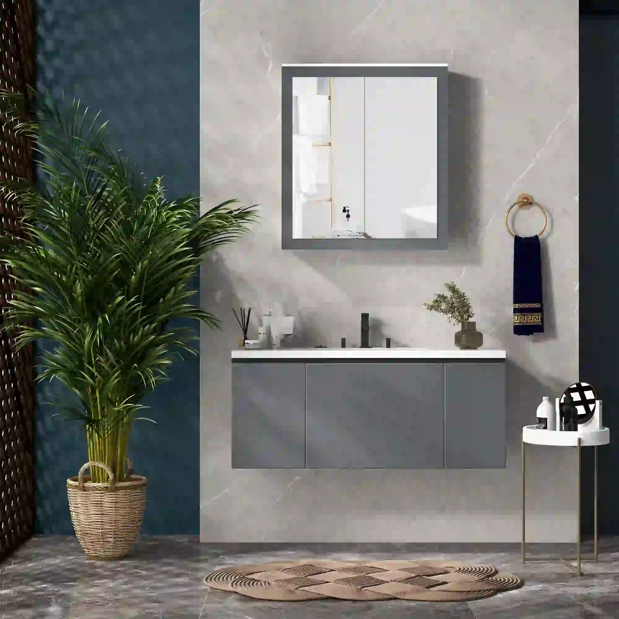 Wall Mounted Bathroom Mirror Cabinet, Double Doors, Adjustable Shelves, White - Image 9